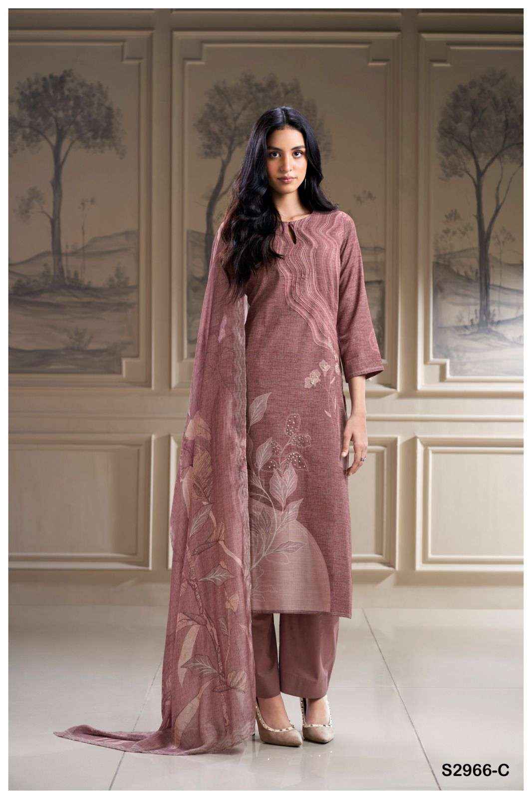 Ganga Fashion Yeong 2966 Woven Pattern Pashmina Suit Exporters