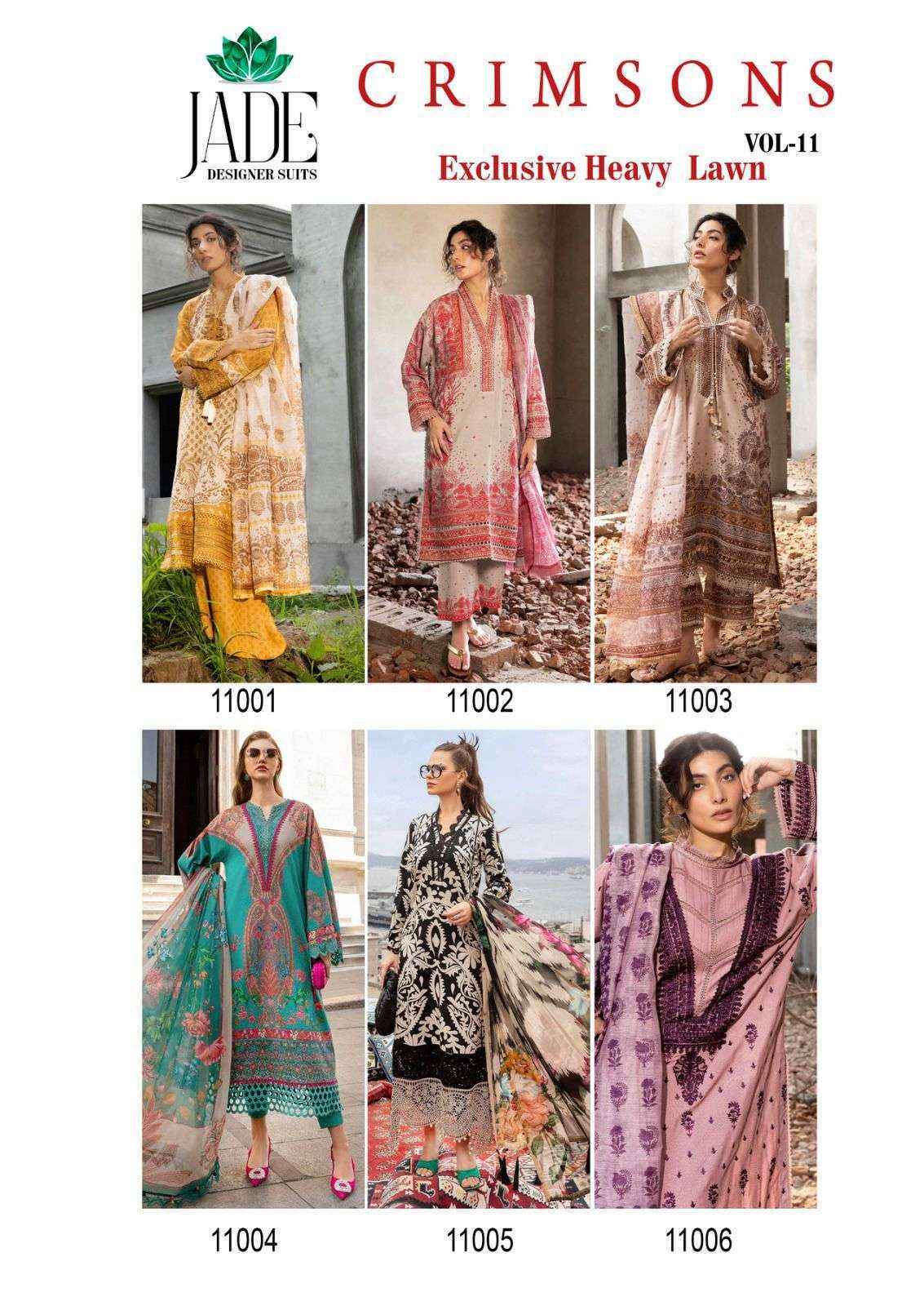 Jade Crimson Exclusive Heavy Lawn Collection Vol 11 Cotton Ladies Dress Material ( 6 pc Cataloge )