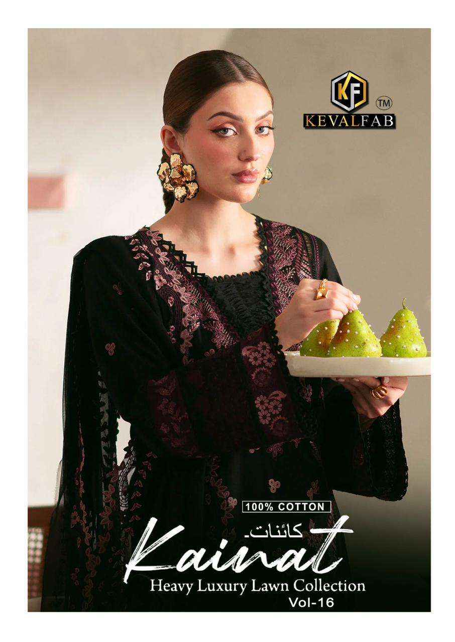 KEVAL FAB KAINAT VOL 16 LAWN COTTON DIGITAL PRINTS SALWAR SUIT ( 6 PCS CATALOG )