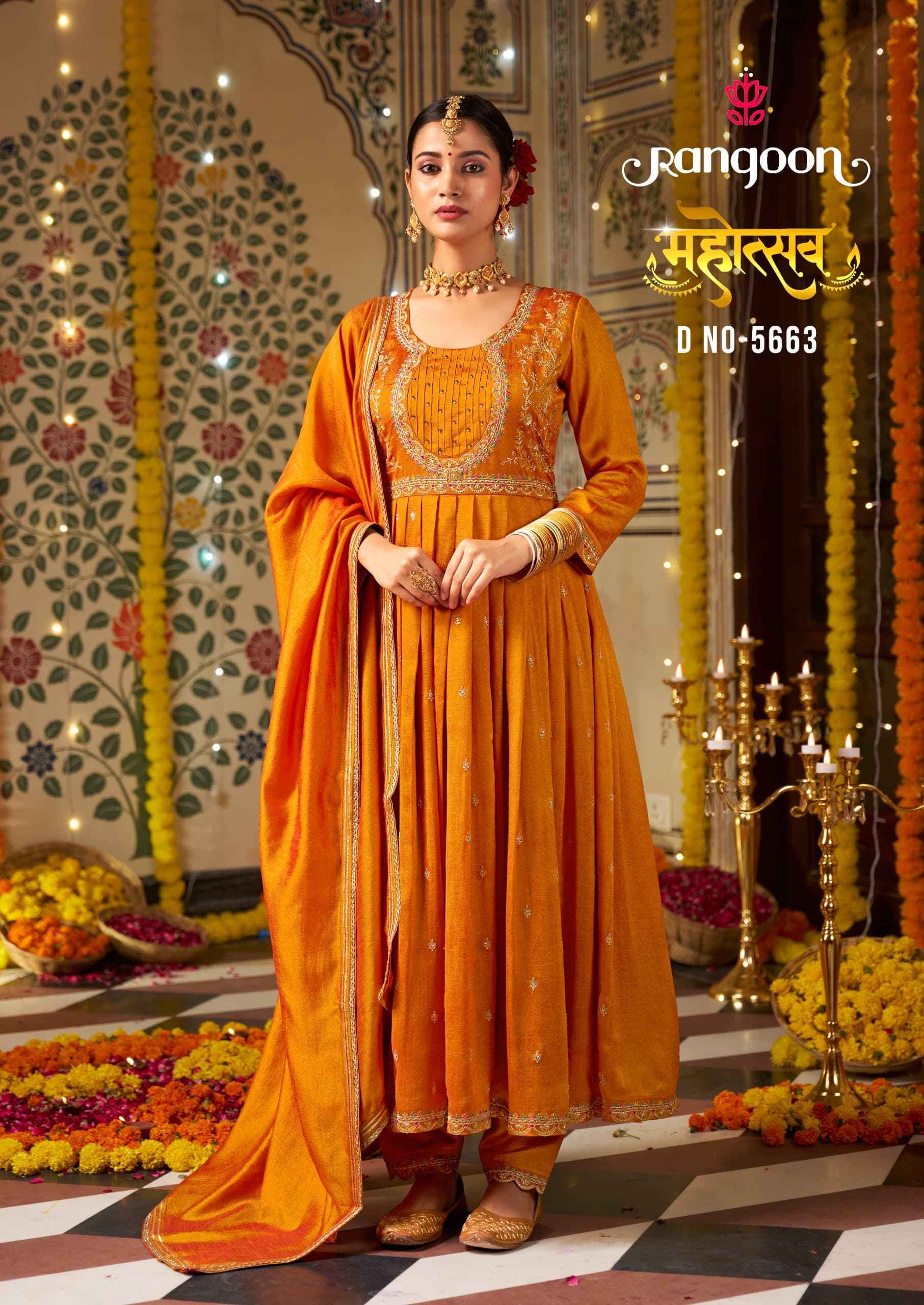 Rangoon Mahotsav Silk Designer Anarkali Gown Wholesale ( 4 pcs Catalog )