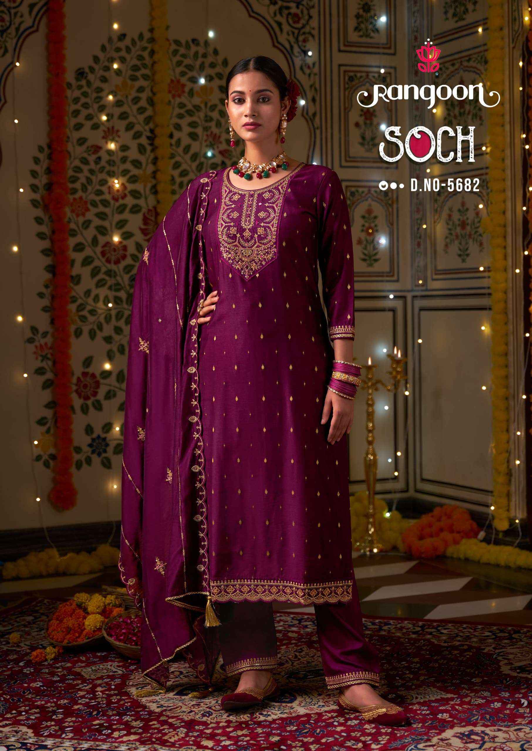 RANGOON SOCH VISCOSE JACQUARD DESIGNER READYMADE SUIT ( 4 PCS CATALOG )