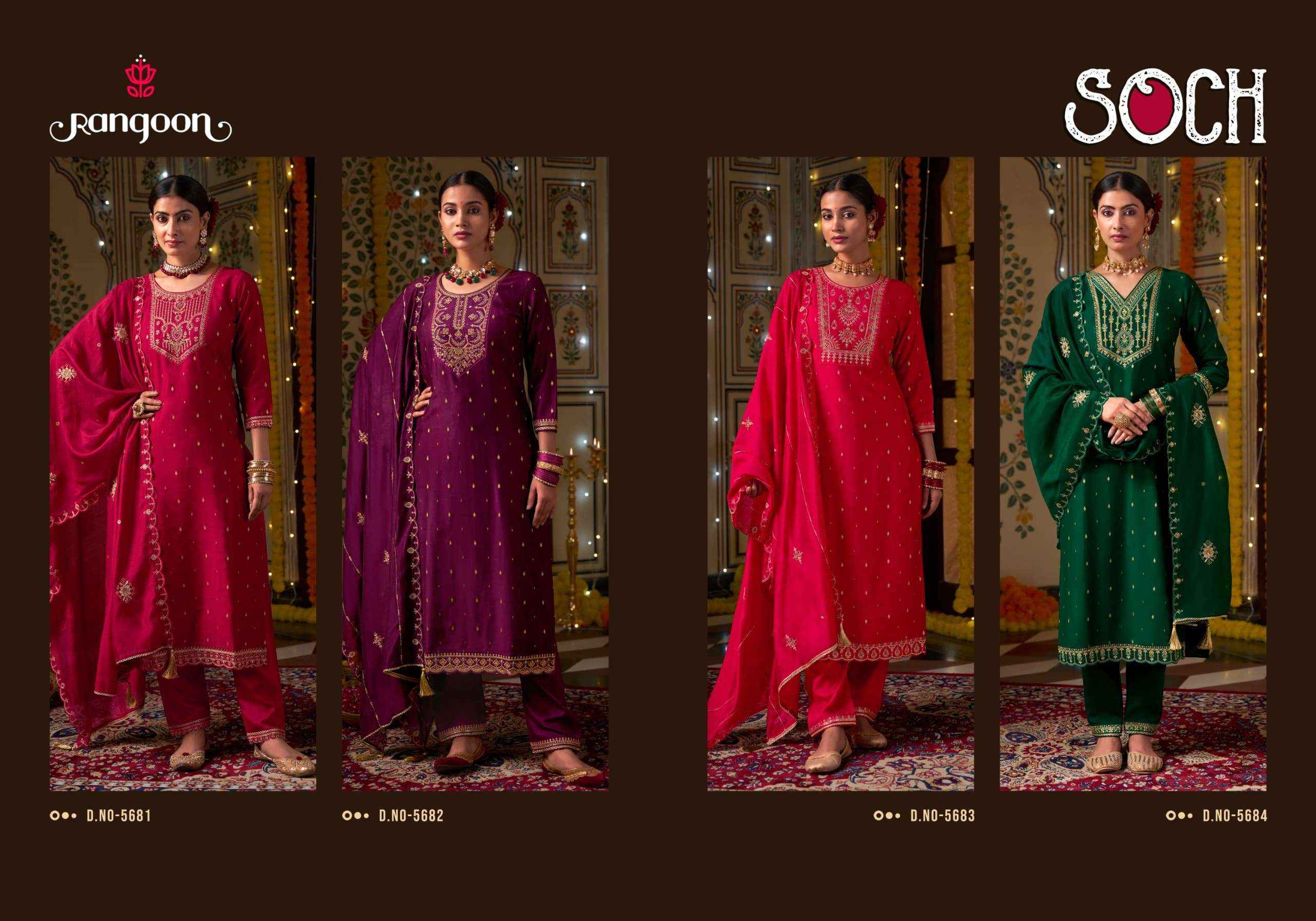 RANGOON SOCH VISCOSE JACQUARD DESIGNER READYMADE SUIT ( 4 PCS CATALOG )