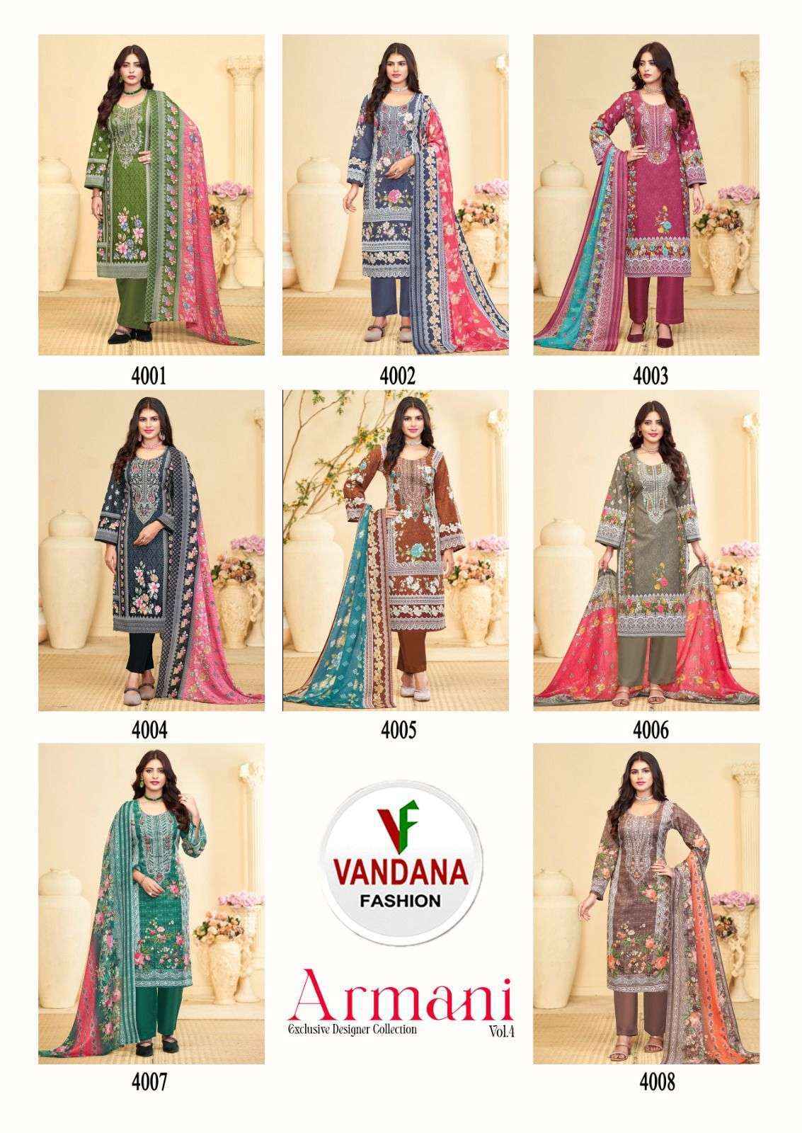 Vandana Fashion Armani Vol 4 Dress Material Wholesale ( 8 Pcs Catalog )