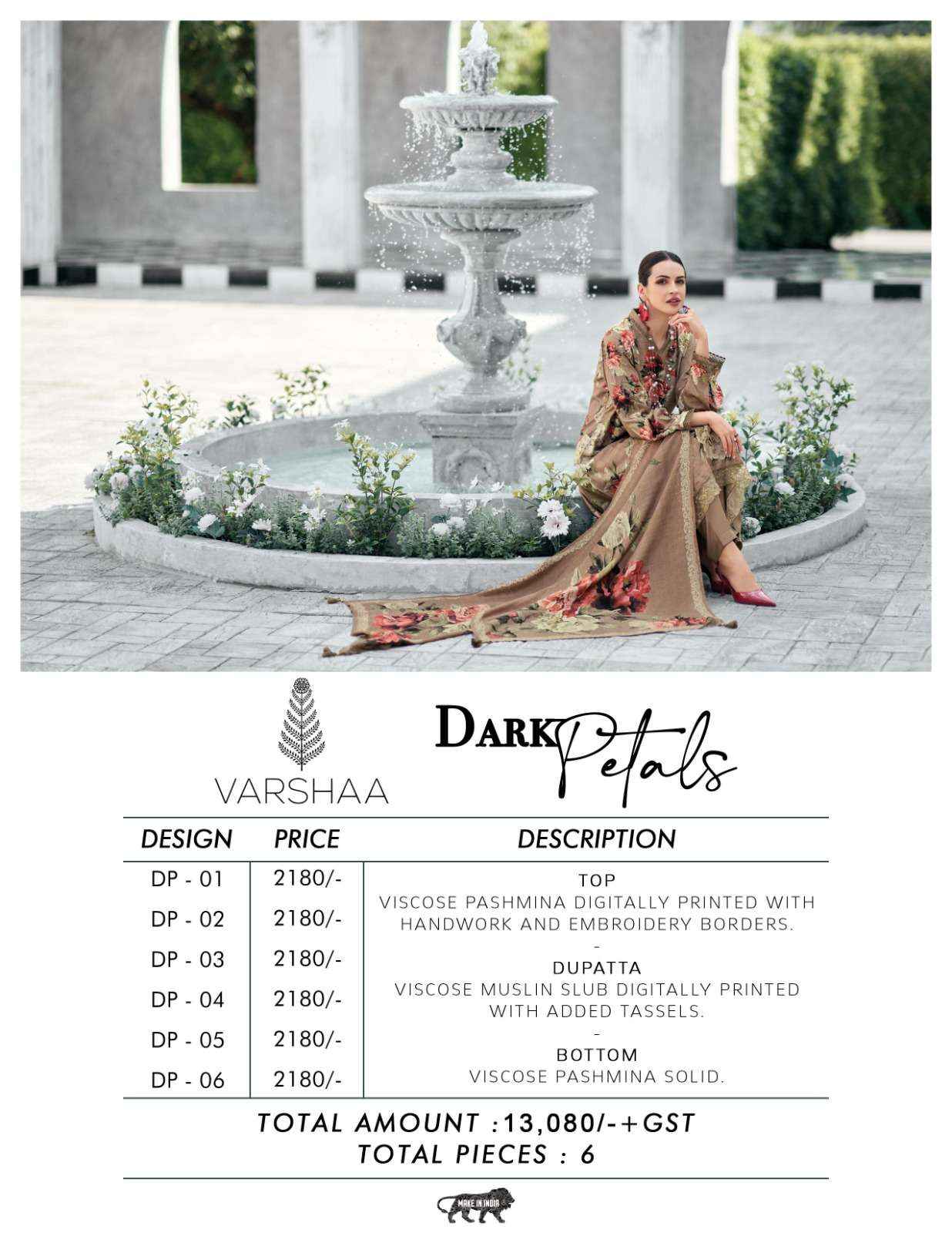 Varsha Fashion Dark Petals Fancy Viscose Pashmina Ladies Dress Material ( 6 Pcs Catalog )