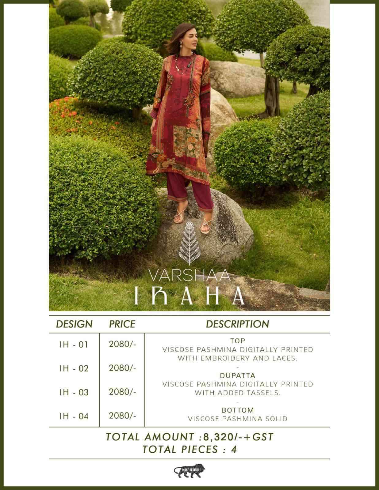 Varsha Iraha Premium Design Pashmina salwar kameez wholesale price ( 4 pcs catalog )