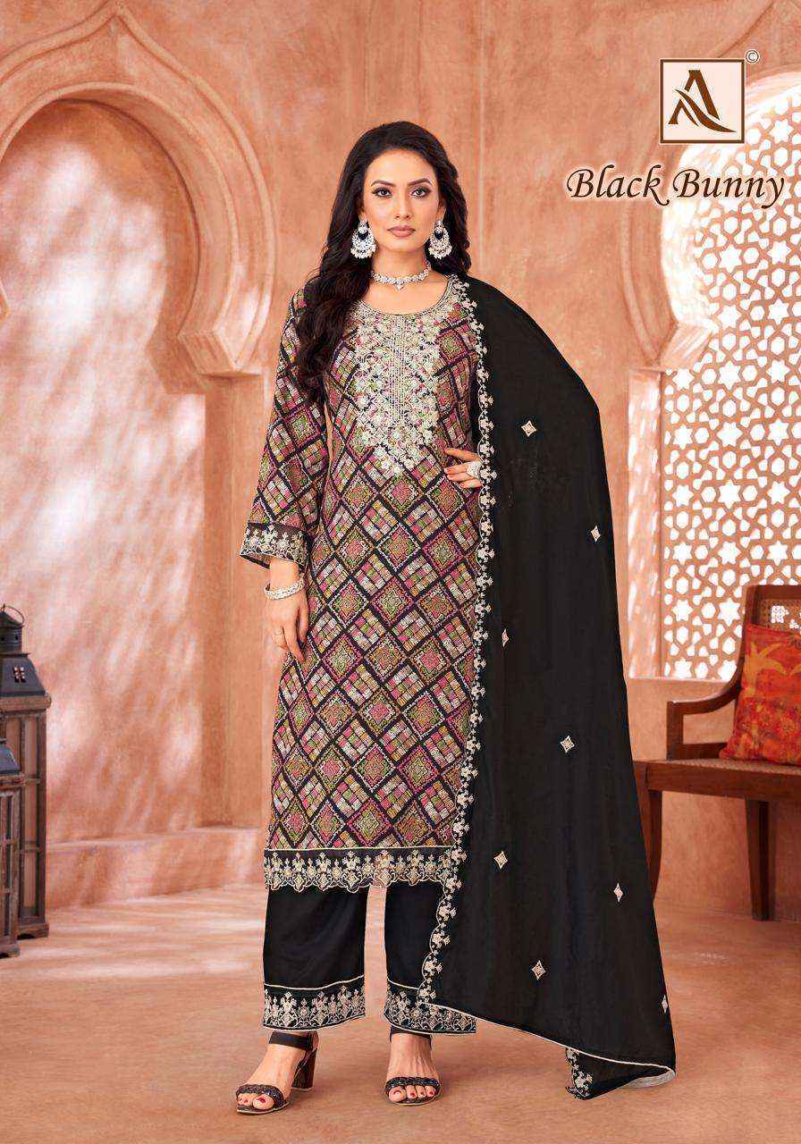 Alok Black Bunny Viscouse Dress Material wholesale price (6 pcs catalog )