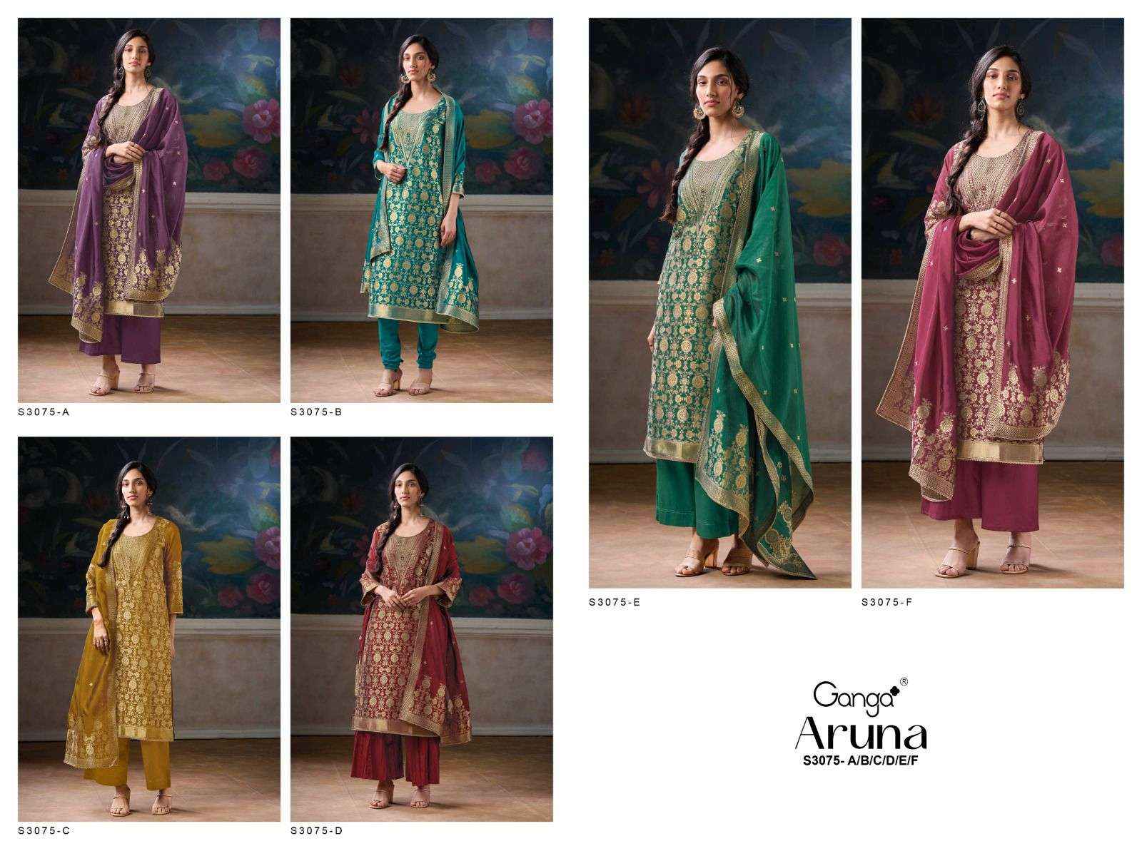 Ganga Fashion Aruna 3075 Fancy Woven Silk Dress Material Wholesale Price (6 Pcs Catalog )