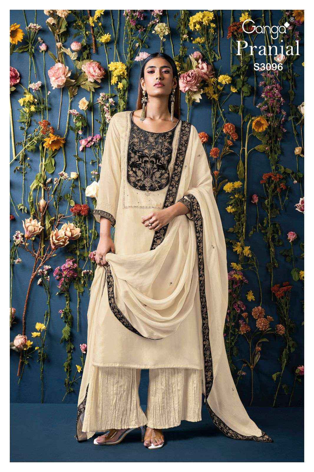 Ganga Pranjal 3096 Bamberg Silk Dress Material Wholesale Price ( 2 Pcs Catalog )