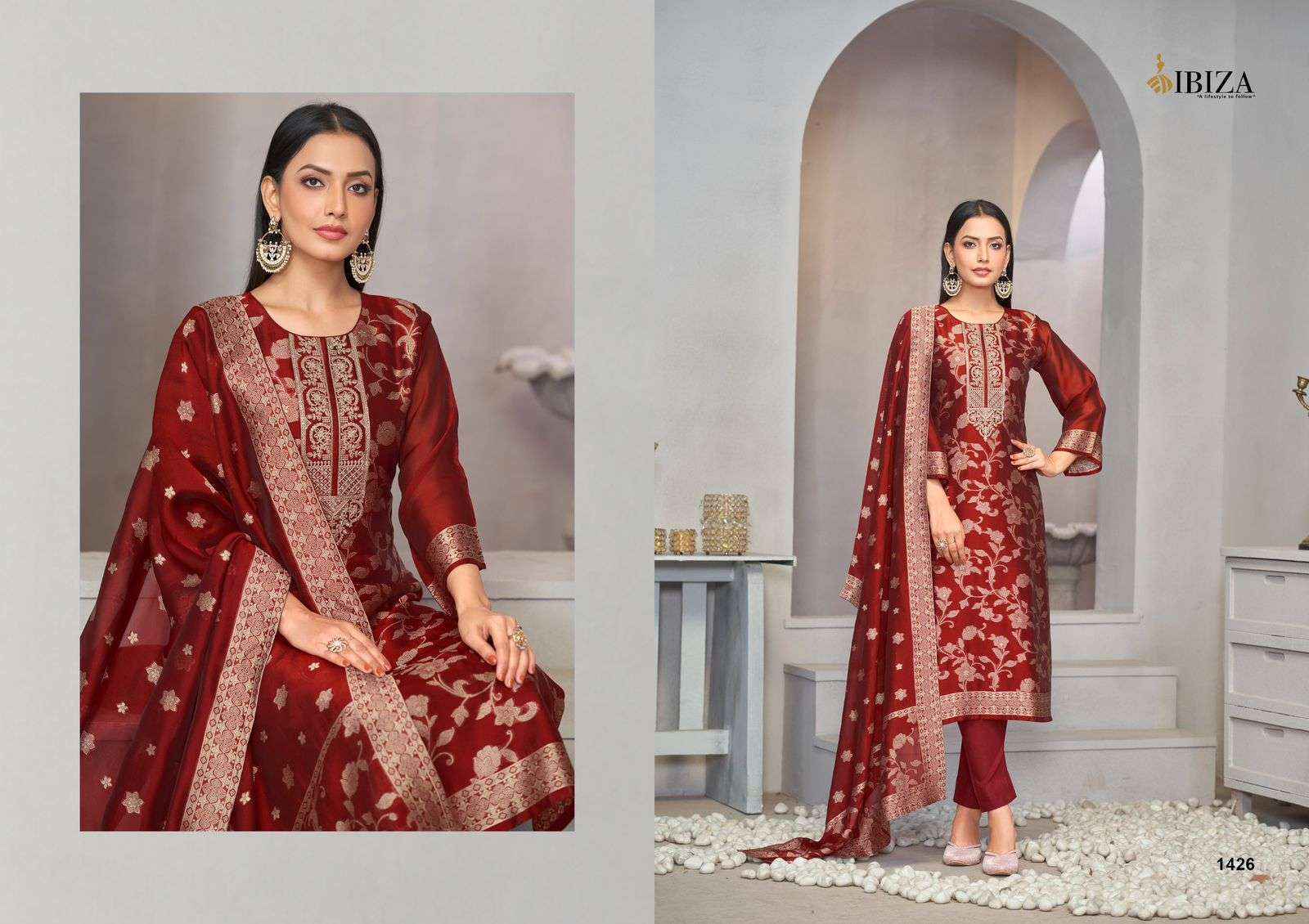 Ibiza Rija Silk Jacquard Dress Material wholesale price ( 4 pcs catalog )