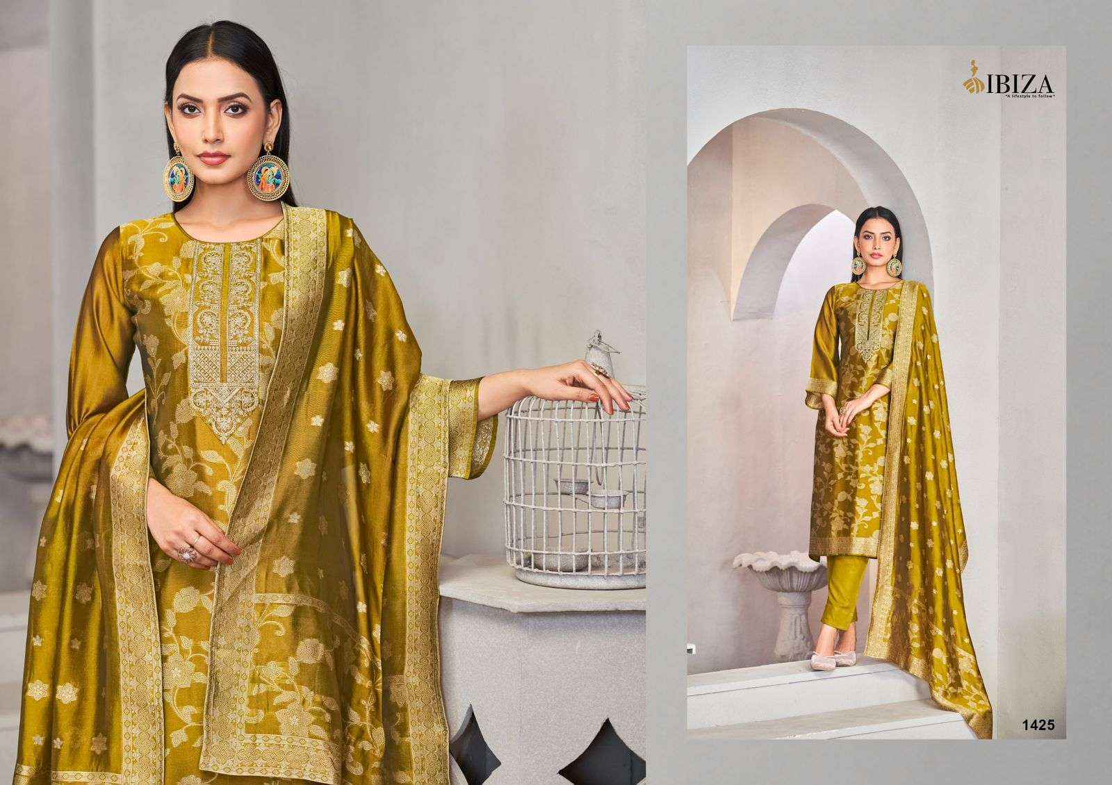 Ibiza Rija Silk Jacquard Dress Material wholesale price ( 4 pcs catalog )