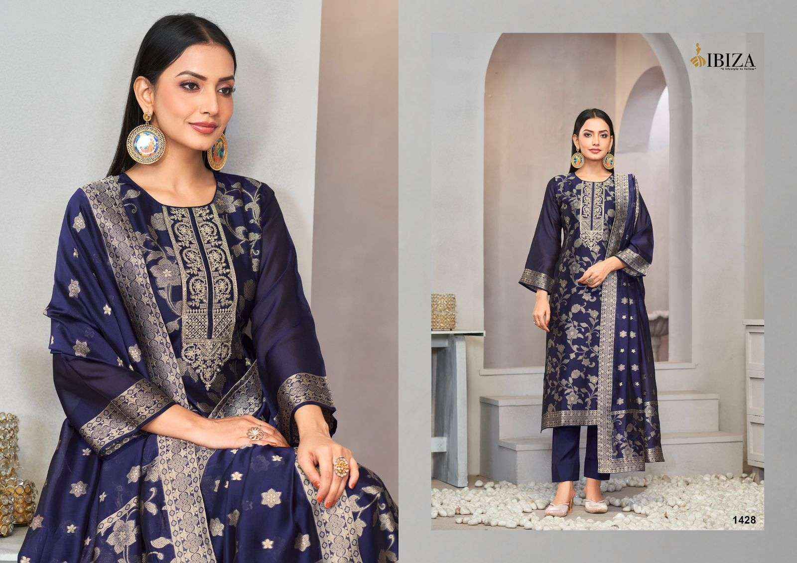 Ibiza Rija Silk Jacquard Dress Material wholesale price ( 4 pcs catalog )