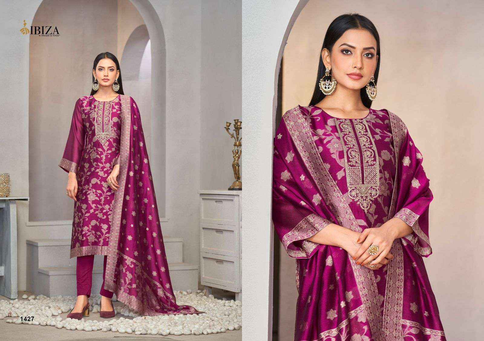 Ibiza Rija Silk Jacquard Dress Material wholesale price ( 4 pcs catalog )