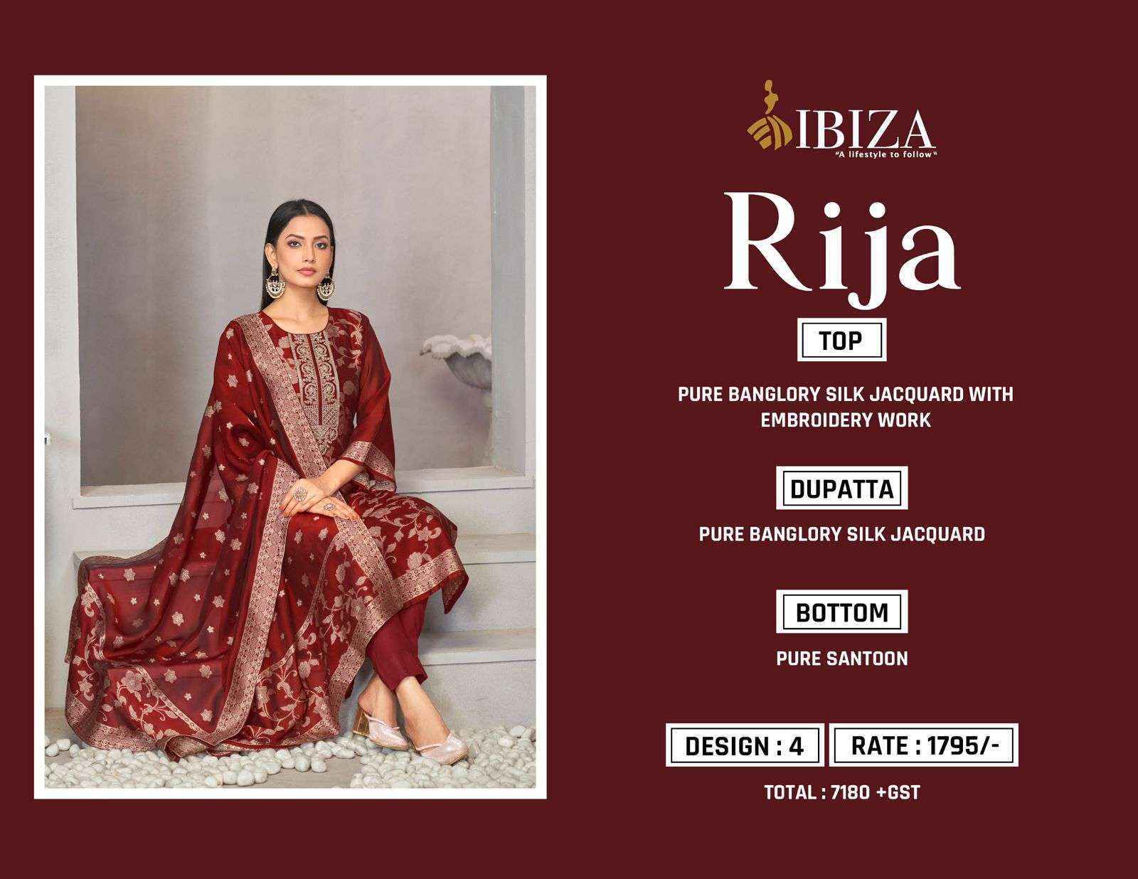 Ibiza Rija Silk Jacquard Dress Material wholesale price ( 4 pcs catalog )