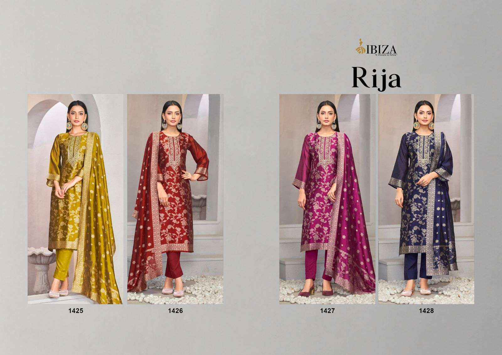 Ibiza Rija Silk Jacquard Dress Material wholesale price ( 4 pcs catalog )