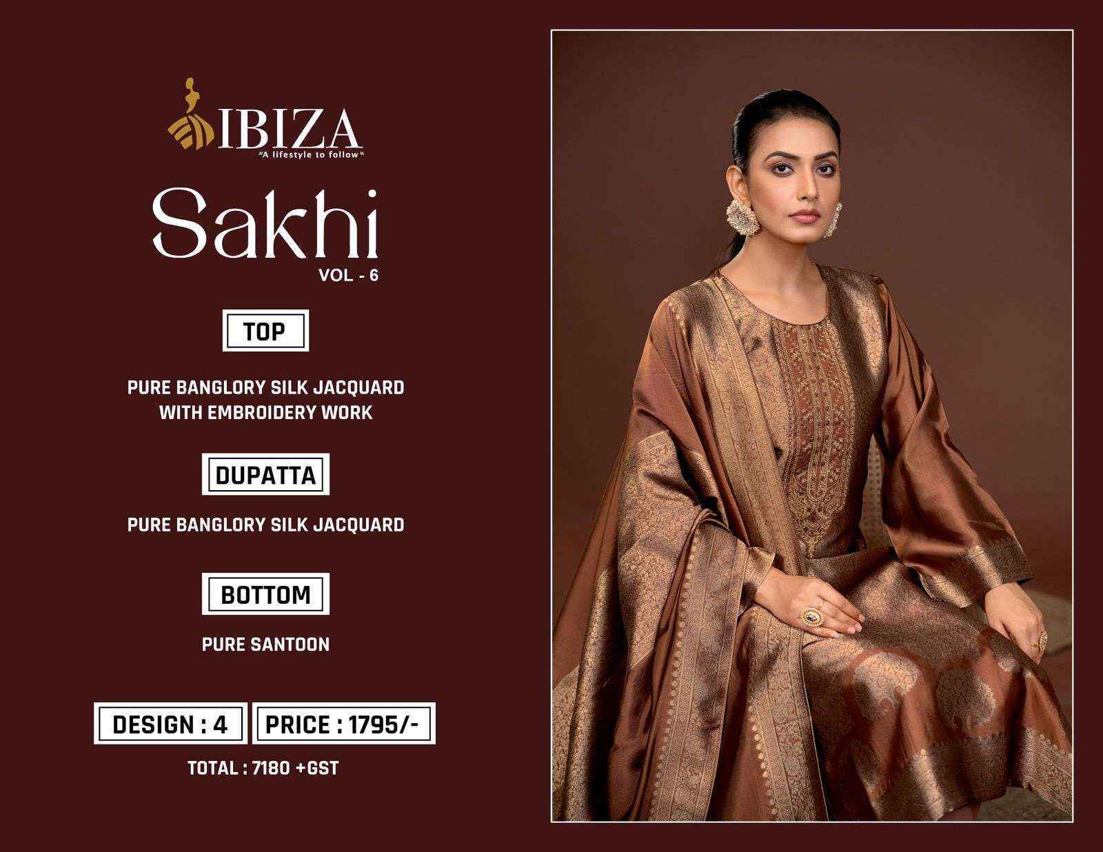 Ibiza Sakhi Silk Vol 6 Silk Jacquard Dress Material Wholesale Price ( 4 Pcs Catalog )