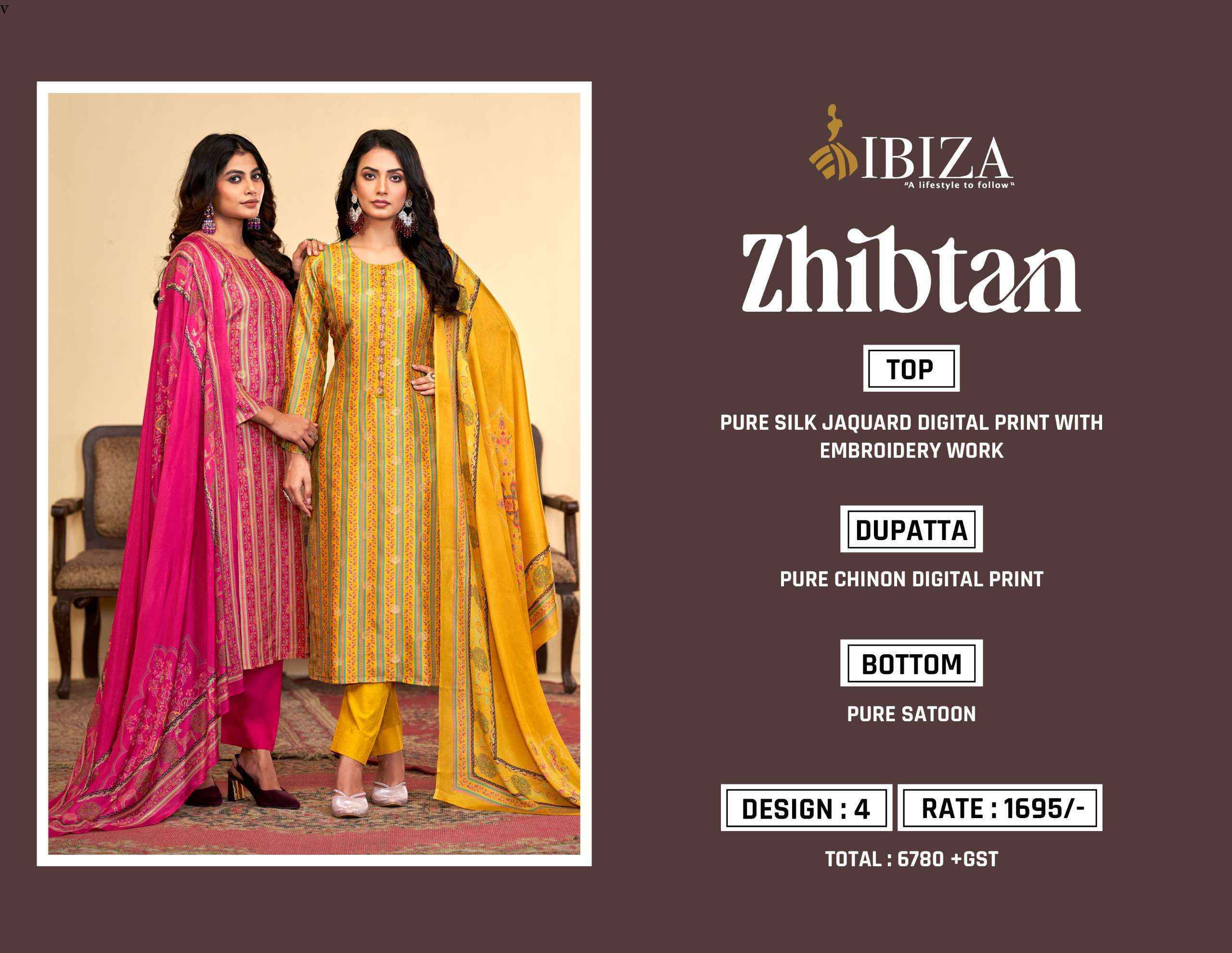 Ibiza Zhibtan Silk Jacquard Dress Material Wholesale Price ( 4 Pcs Catalog )