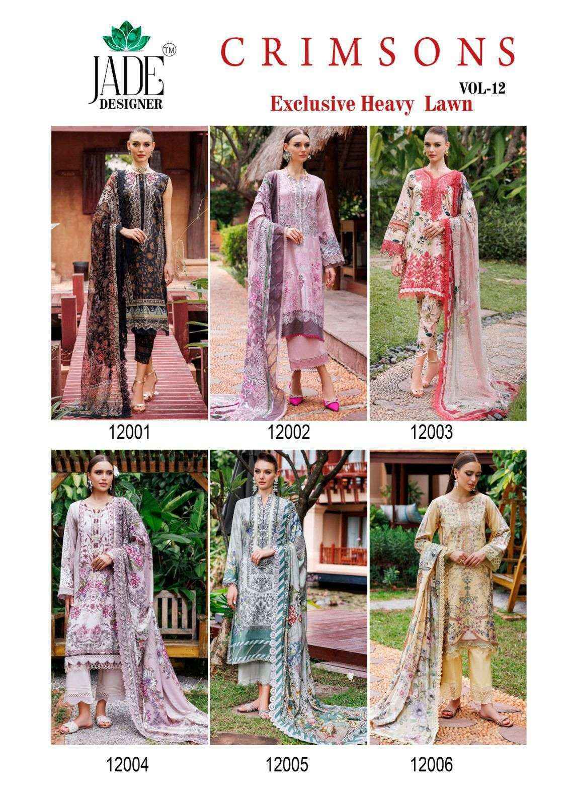 Jade Crimson Exclusive Heavy Lawn Collection Vol 12 Cotton Dress Material Wholesale Price ( 6 Pcs Catalog )