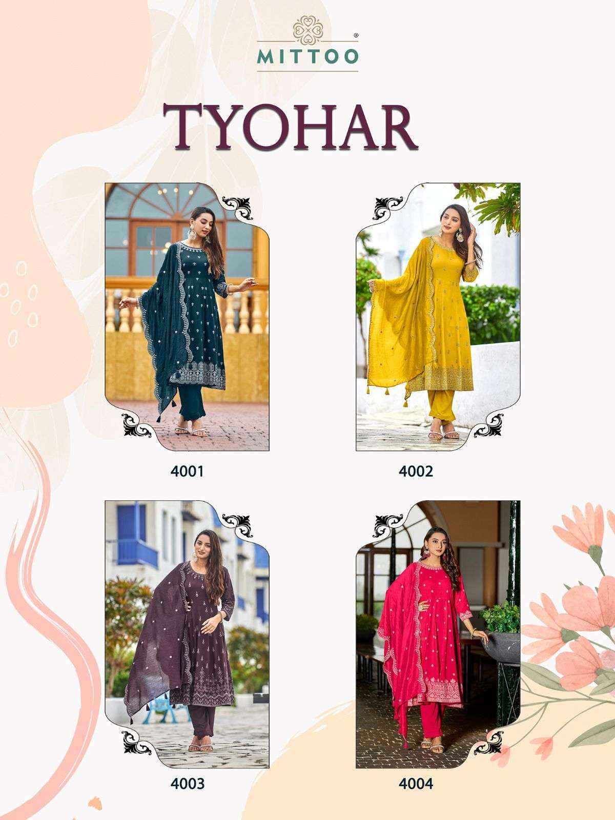 Mittoo Fashion Tyohar Readymade Designer Suits Wholesale Price ( 4 Pcs Catalog )