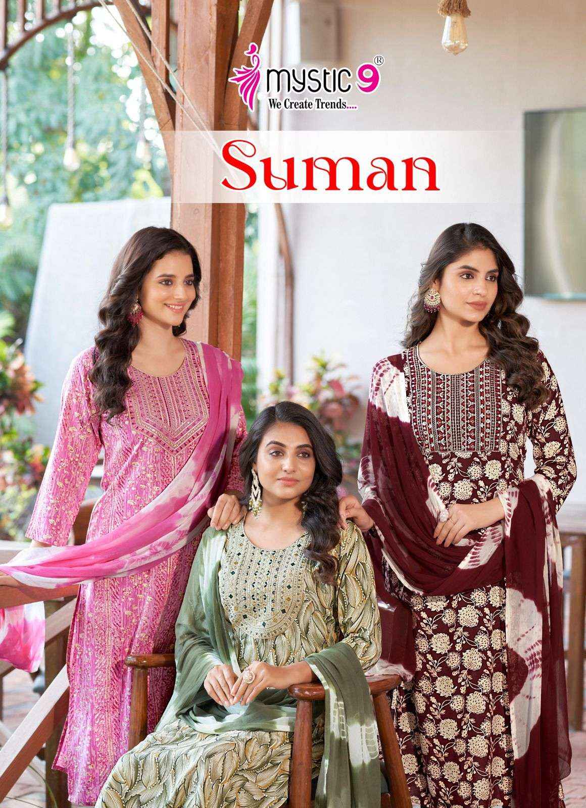 MYSTIC 9 SUMAN VOL 2 WHOLESALE RAYON FOIL READYMADE SUITS ( 8 PCS CATALOG )