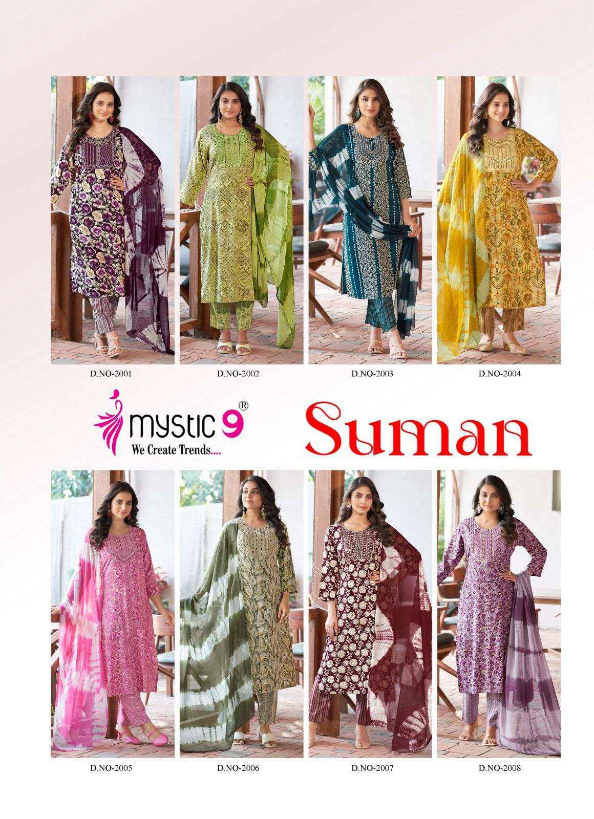 MYSTIC 9 SUMAN VOL 2 WHOLESALE RAYON FOIL READYMADE SUITS ( 8 PCS CATALOG )