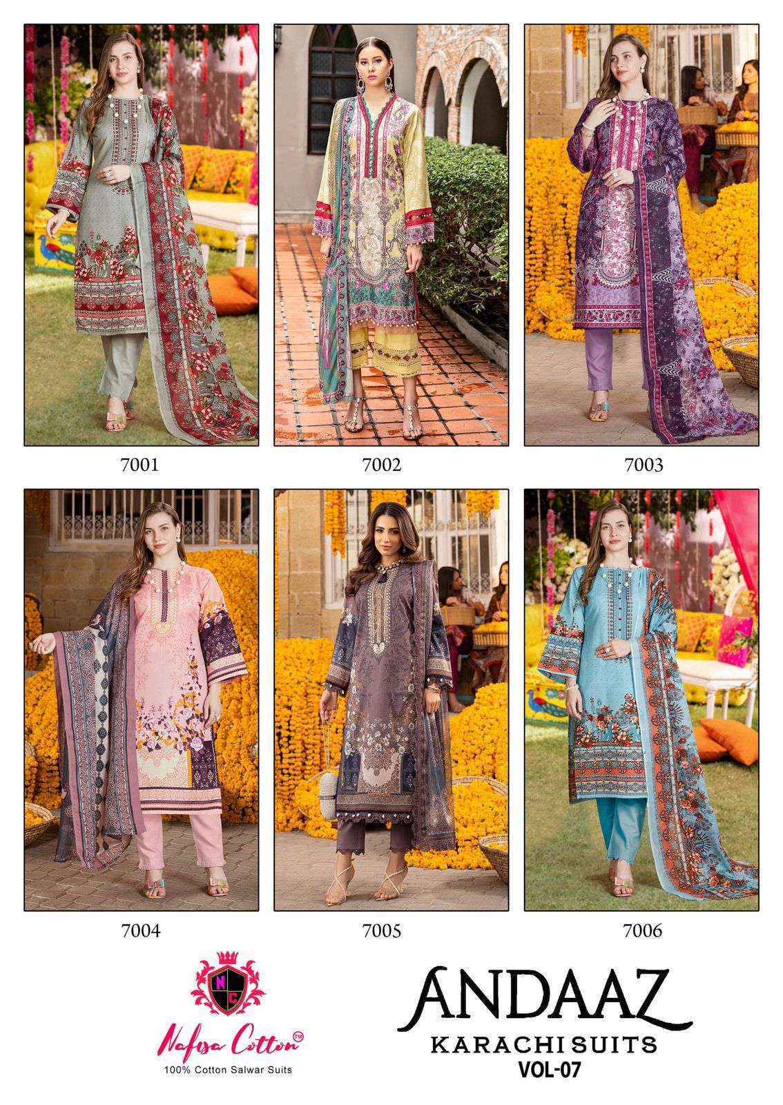 Nafisa Cotton Andaaz Karachi Suits Vol 7 Cotton Dress Material Wholesale Price ( 6 Pcs Catalog )