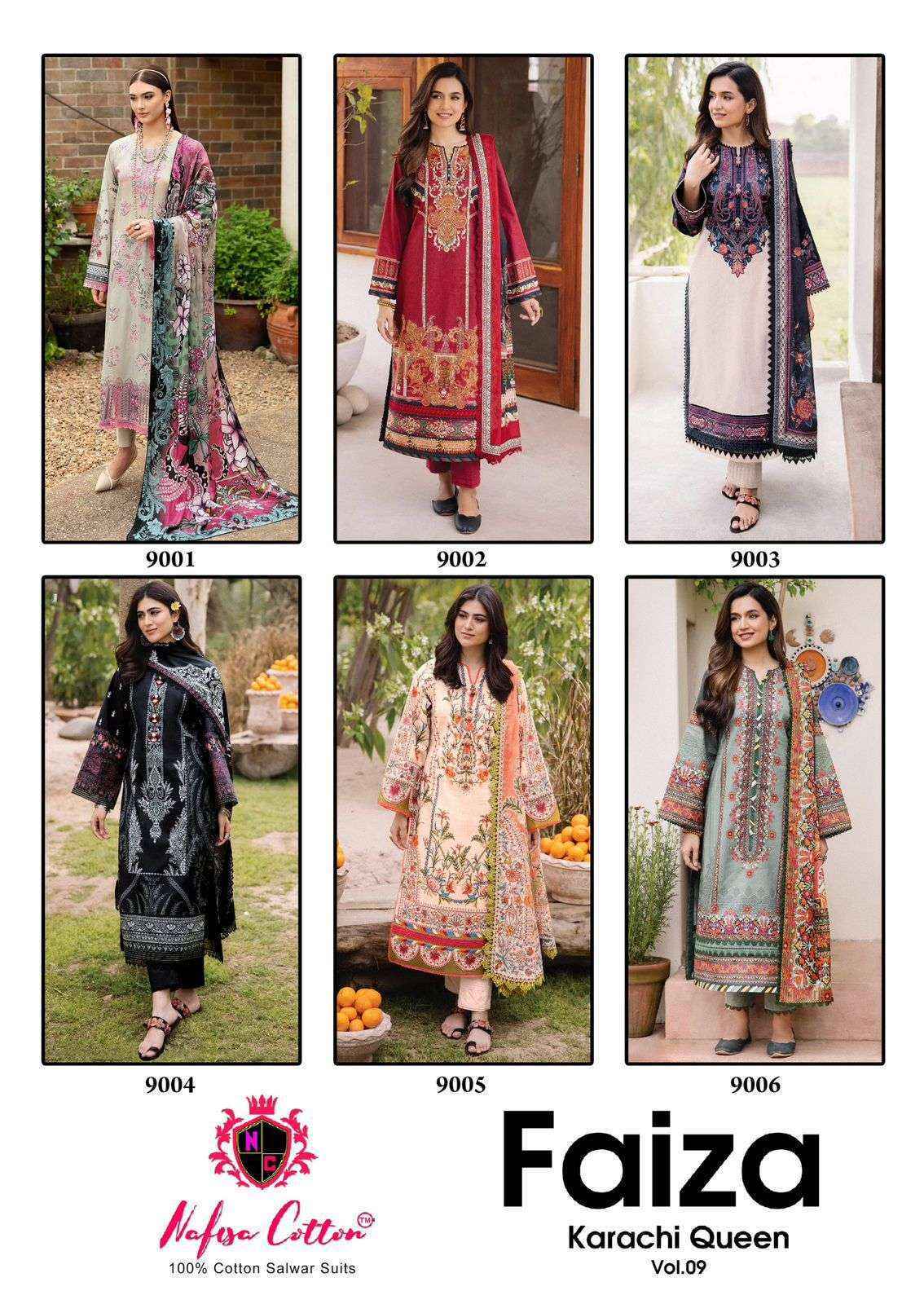 Nafisa Cotton Faiza Karachi Queen Vol 9 Cotton Dress Material wholesale price ( 6 pcs catalog )