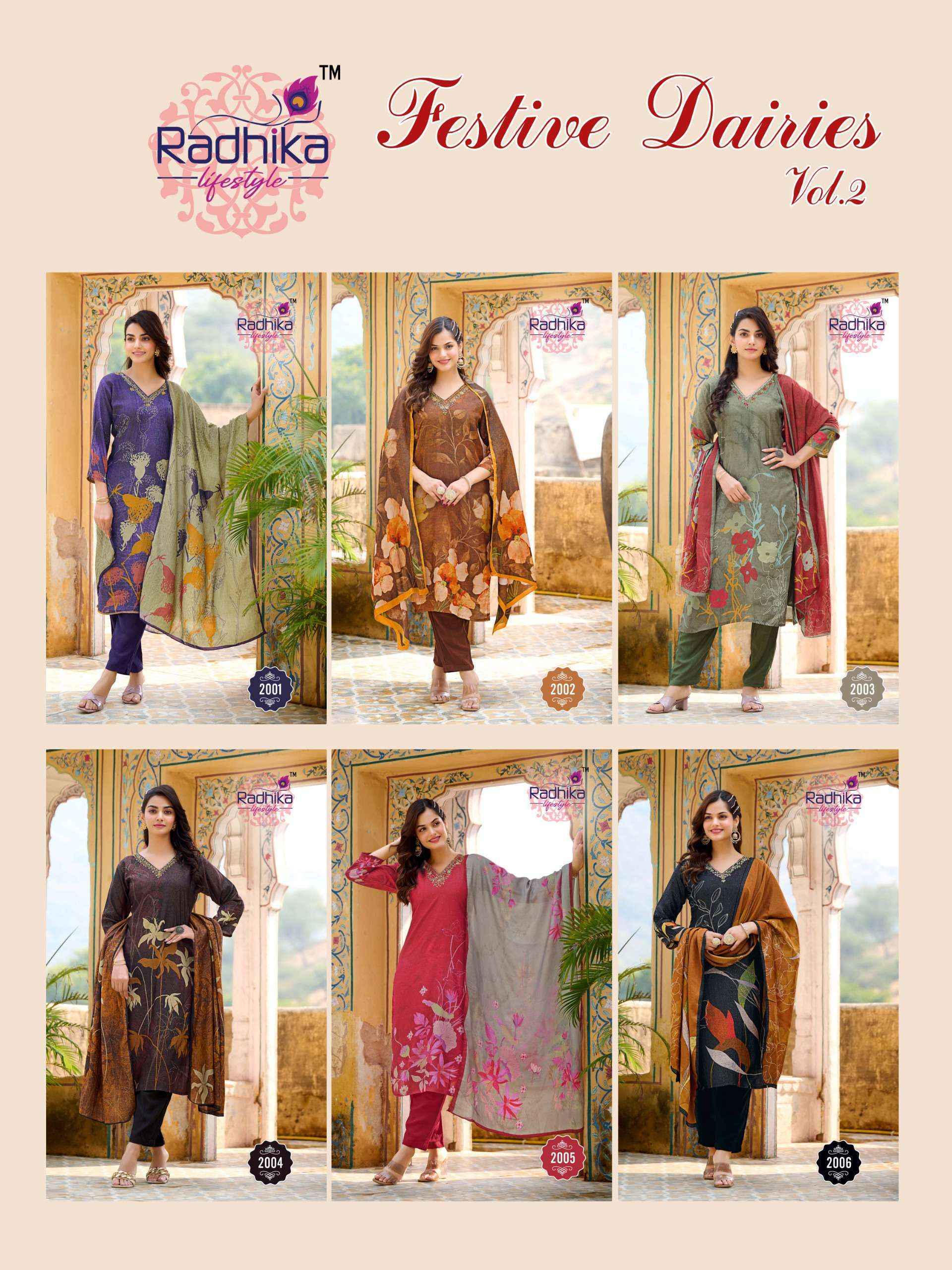 Radhika Lifestyle Festive Diaries Vol 2 Muslin Kurti wholesale price ( 6 pcs catalog )