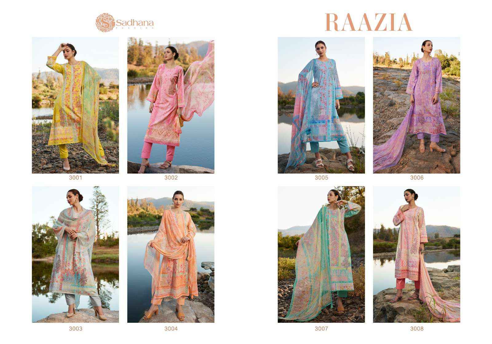 SADHANA FASHION RAAZIA WHOLESALE LAWN COTTON DRESS MATERIAL ( 8 PCS CATALOG )