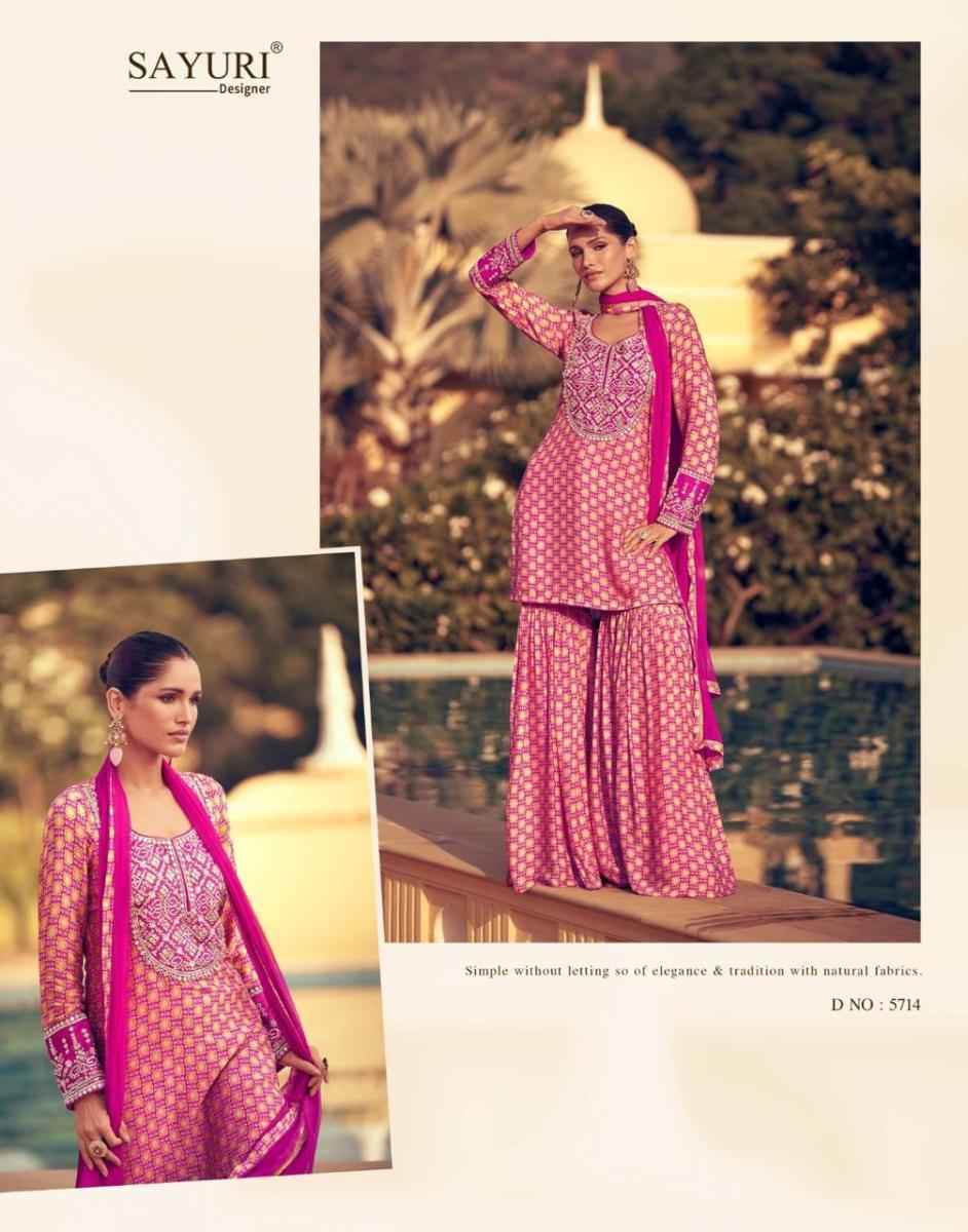 Sayuri Designer Kasida Readymade Chinon Silk Dress wholesale price ( 3 pcs catalog )