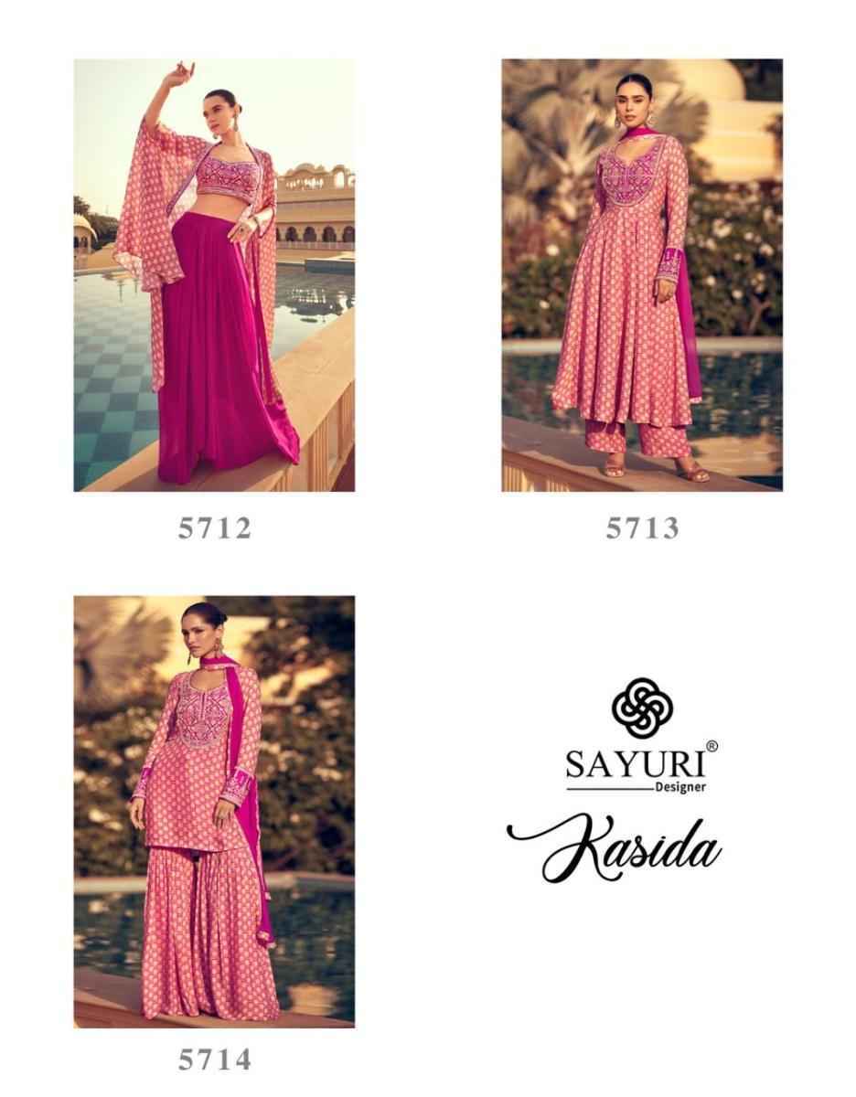 Sayuri Designer Kasida Readymade Chinon Silk Dress wholesale price ( 3 pcs catalog )