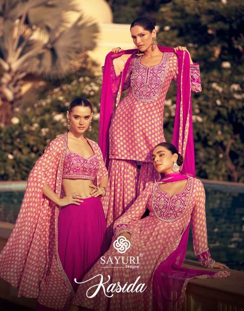 Sayuri Designer Kasida Readymade Chinon Silk Dress wholesale price ( 3 pcs catalog )