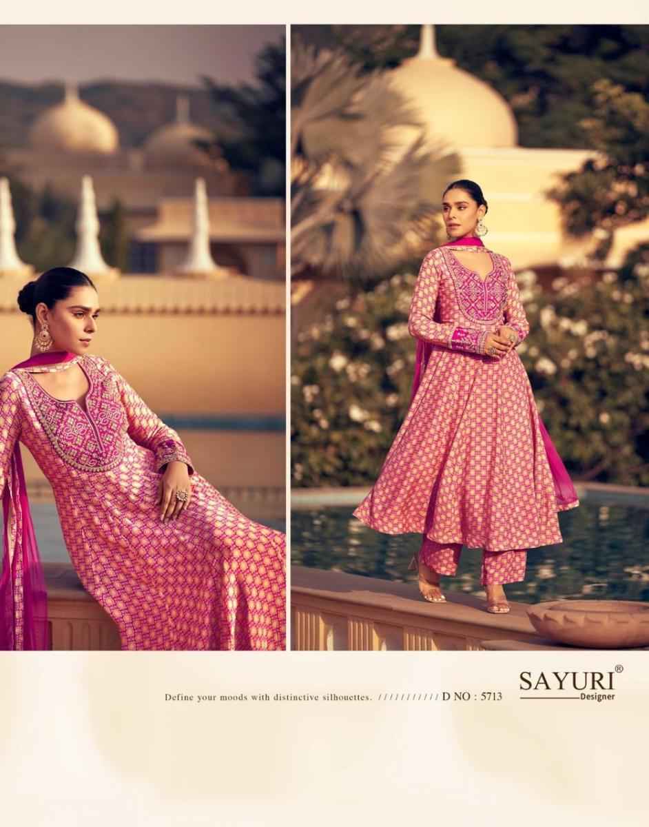 Sayuri Designer Kasida Readymade Chinon Silk Dress wholesale price ( 3 pcs catalog )