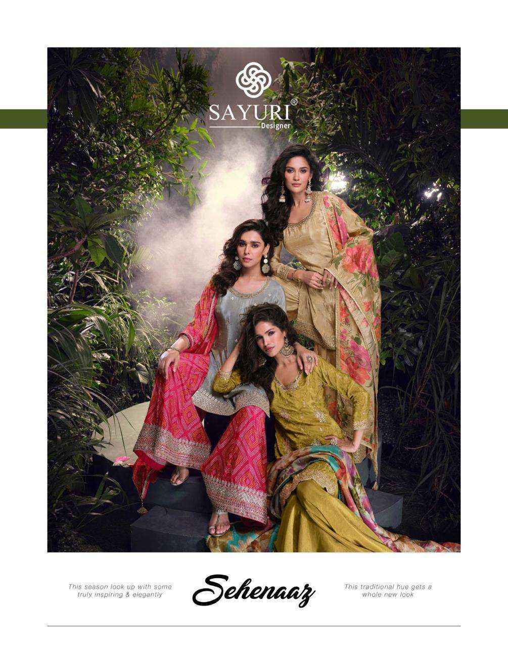 Sayuri Designer Sehenaaz Readymade Chinon Silk Dress material wholesale price ( 3 pcs catalog )