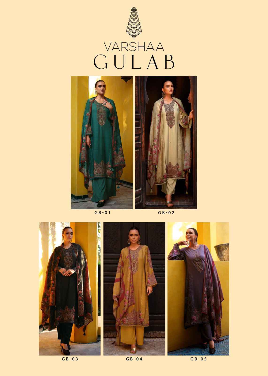 Varsha Gulab Viscose Pashmina Dress Material wholesale price ( 5 pcs catalog )