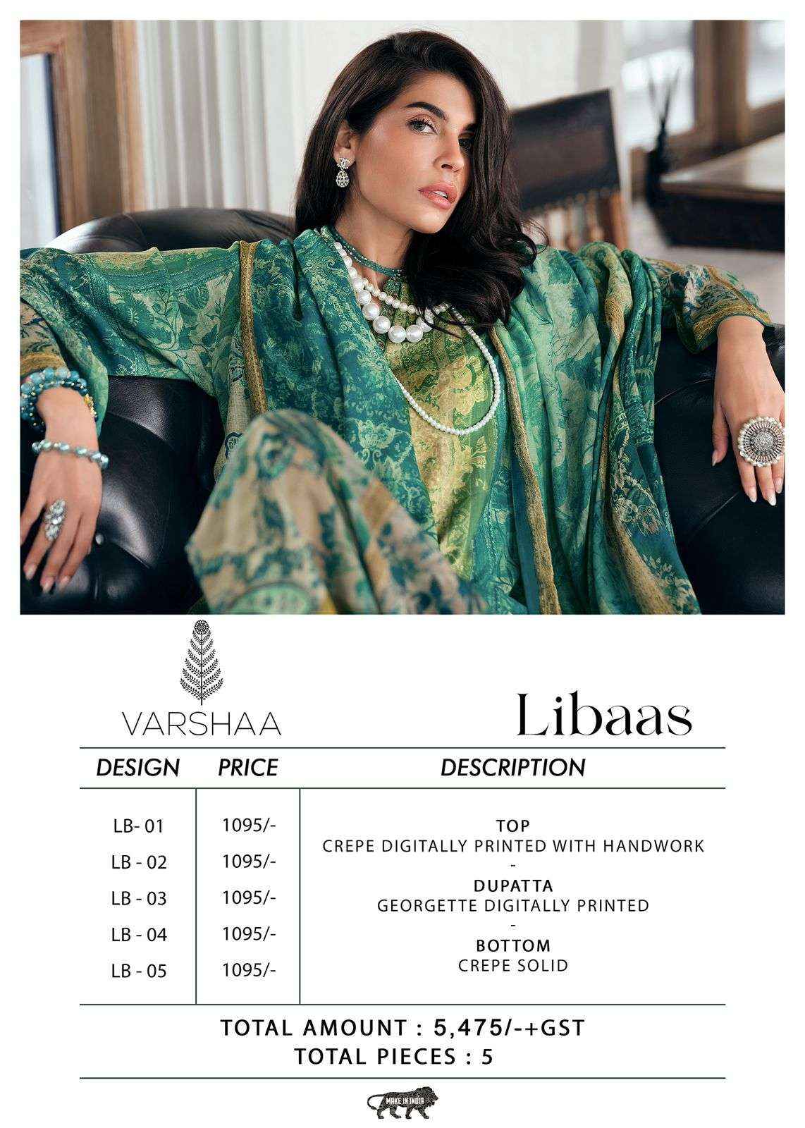 Varsha Libaas Digital Printed Crape Dress Material Wholesale Price ( 5 Pcs Catalog ) 