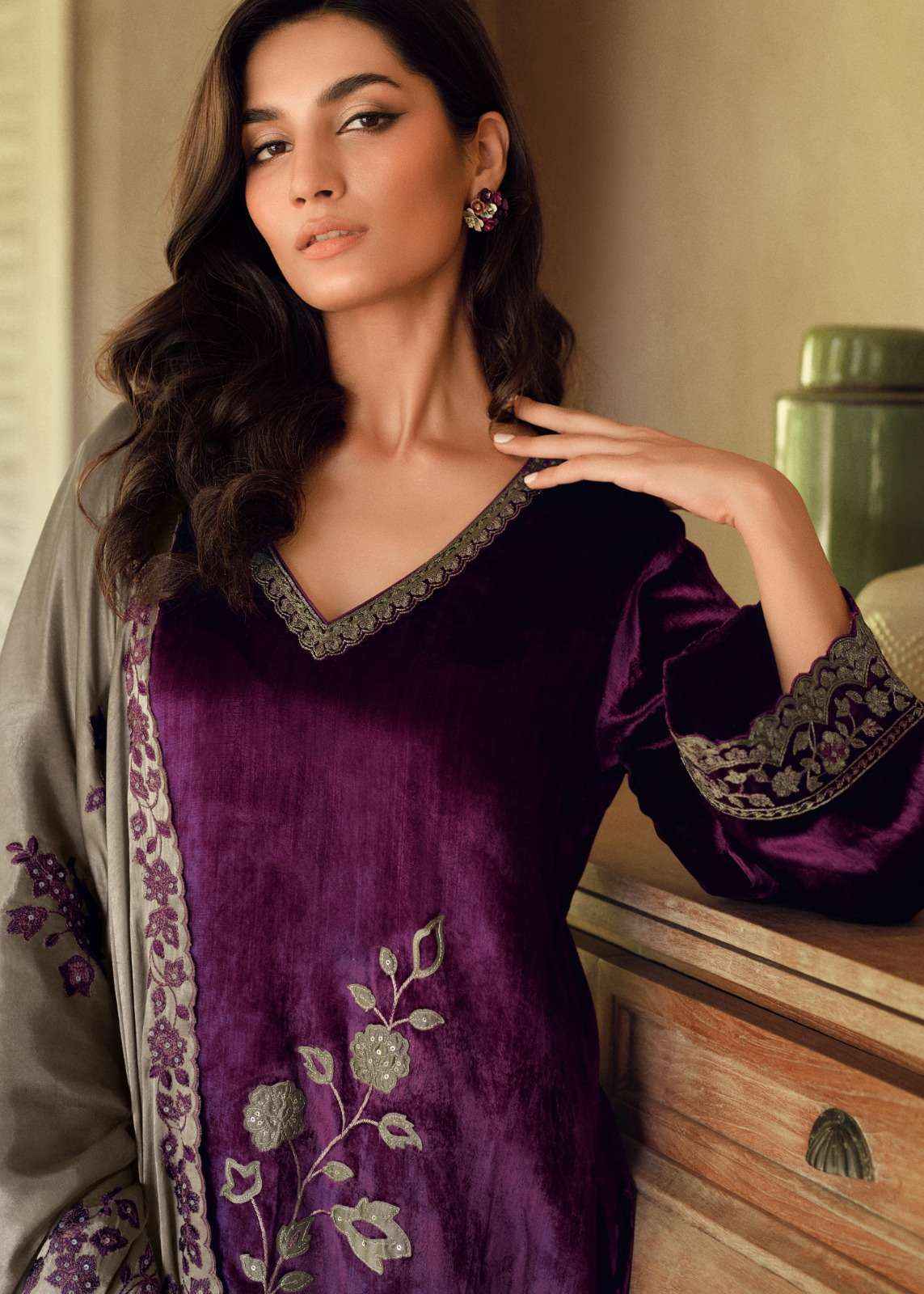 Varsha Silsiley Partywear Style Velvet Latest Designer Suit wholesale price ( 5 pcs catalog )