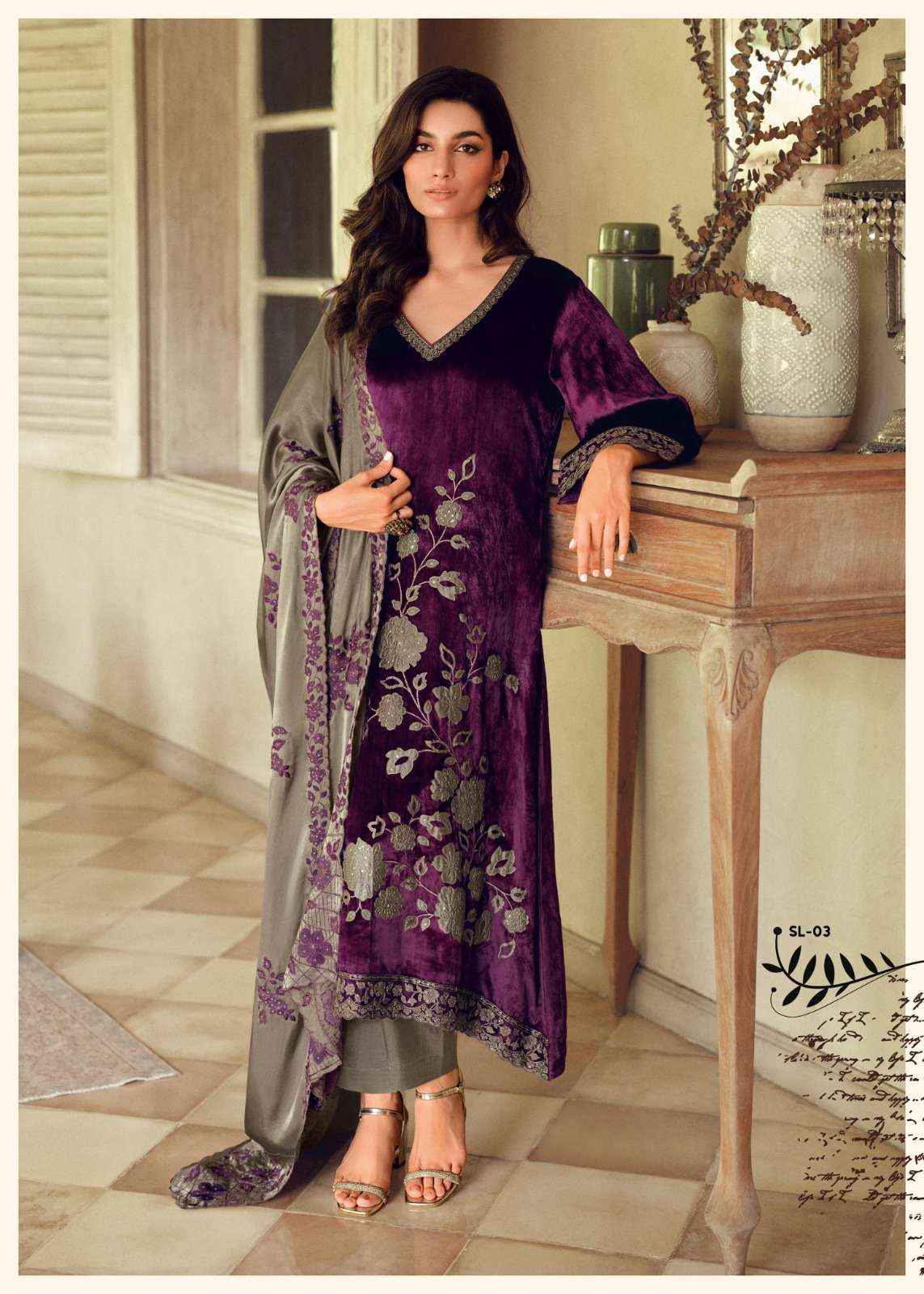 Varsha Silsiley Partywear Style Velvet Latest Designer Suit wholesale price ( 5 pcs catalog )