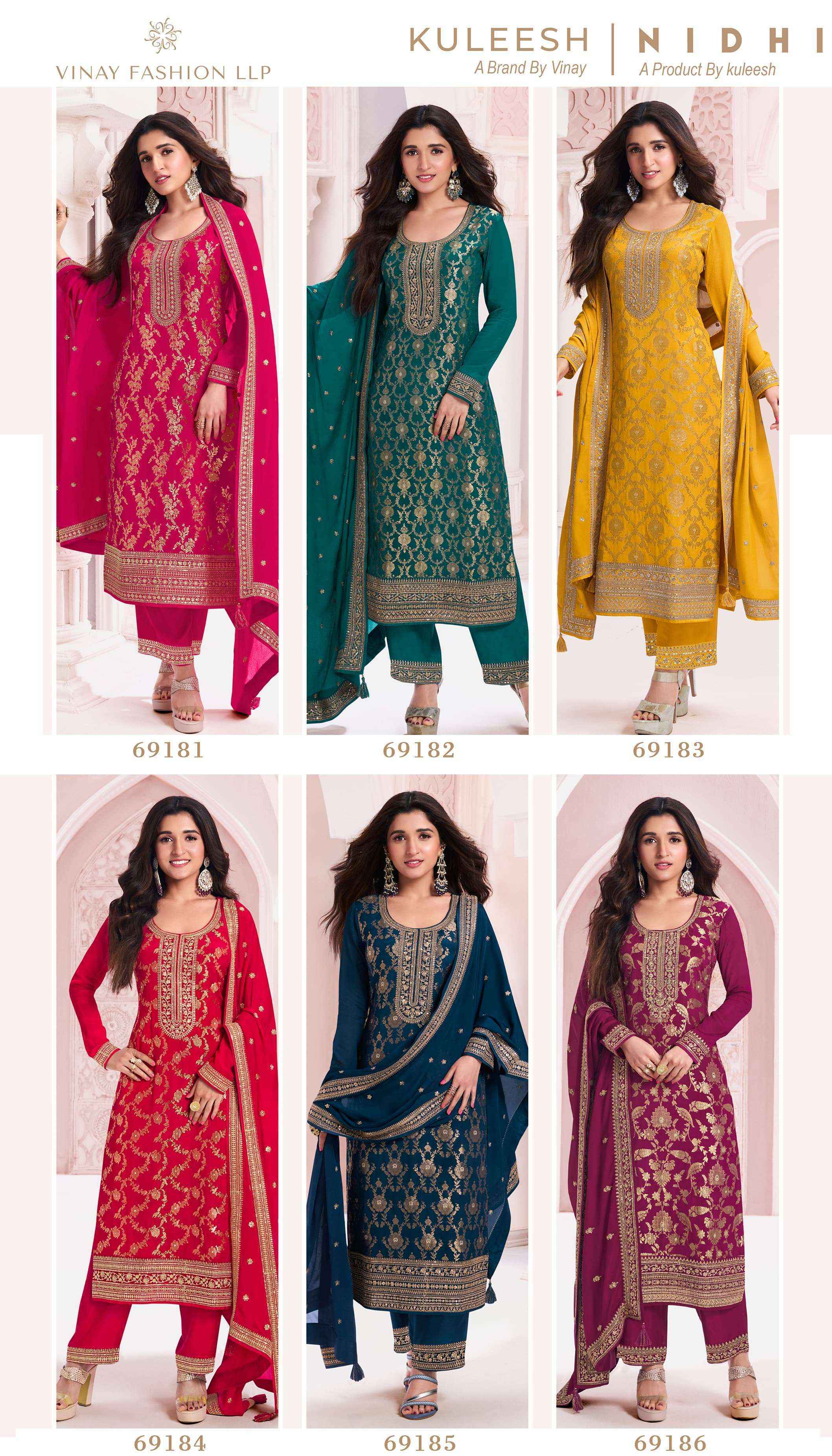 Vinay Fashion Kuleesh Nidhi Chinon Jacquard Dress Material wholesale price ( 6 pcs catalog )