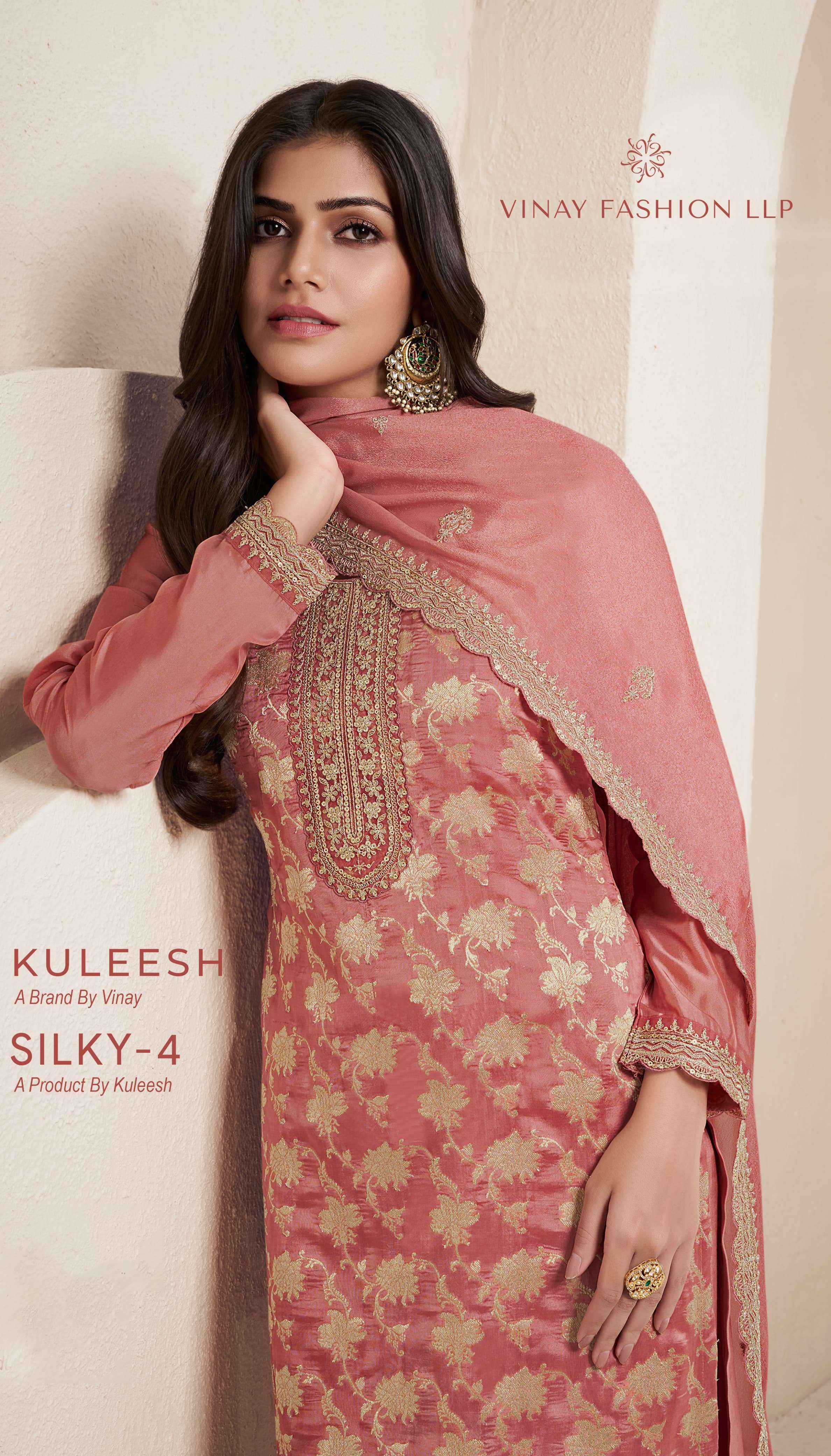 Vinay Fashion Kuleesh Silky Vol 4 Silk Jacquard Dress Material Wholesale Price ( 4 Pcs Catalog ) 