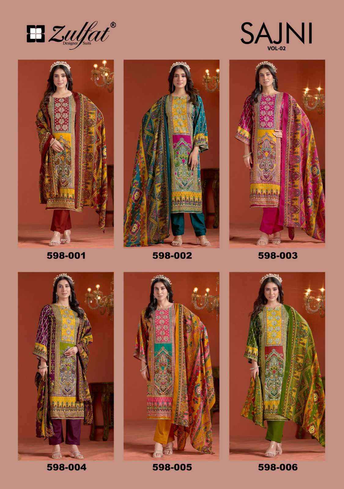 Zulfat Designer Sajni Vol 2 Wholesale Ladies Dress Material ( 6 Pcs Catalog )