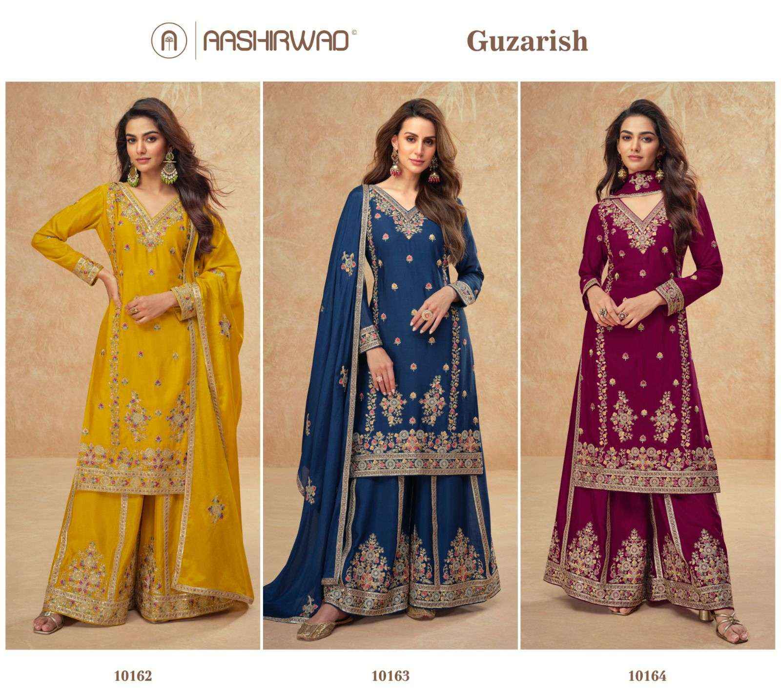 Aashirwad Guzarish 10162 To 10164 Designer Silk Sharara Suit Readymade Wholesale Price ( 3 Pcs Catalog )