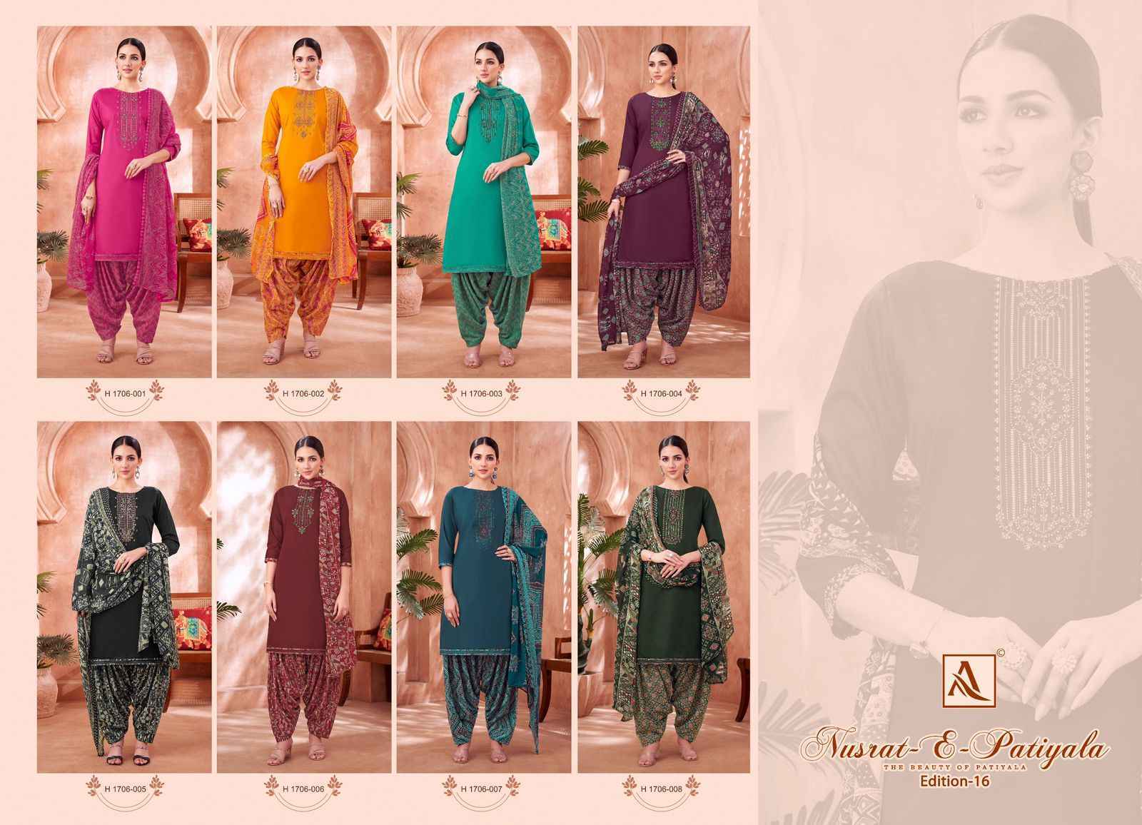 Alok Nusrat E Patiyala Edition 16 Zam Dress Material Wholesale Price ( 8 Pcs Catalog )