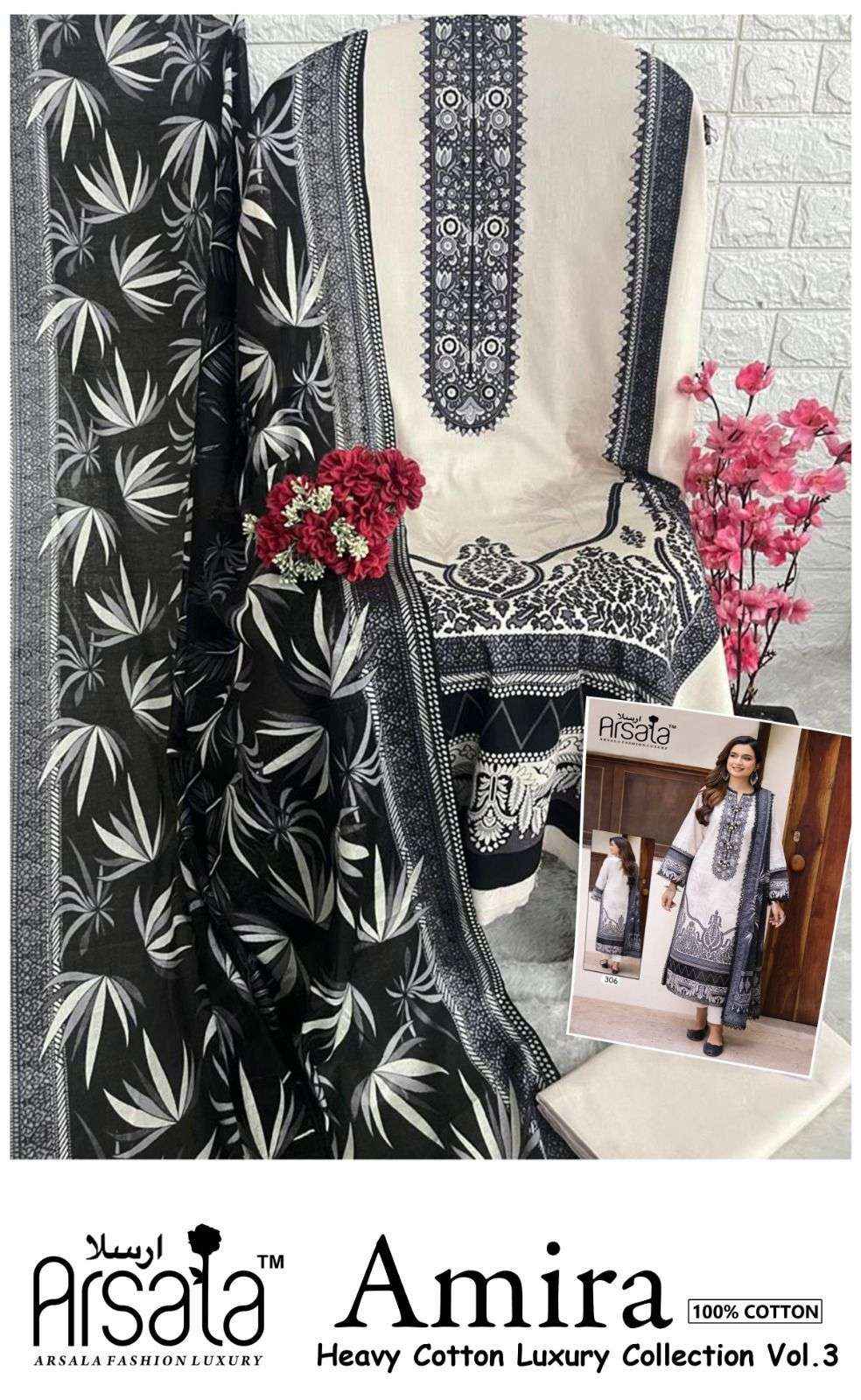 ARSALA FASHION AMIRA HEAVY COTTON LUXURY COLLECTION VOL 3 LAWN COTTON SUIT ( 6 pcs catalog )