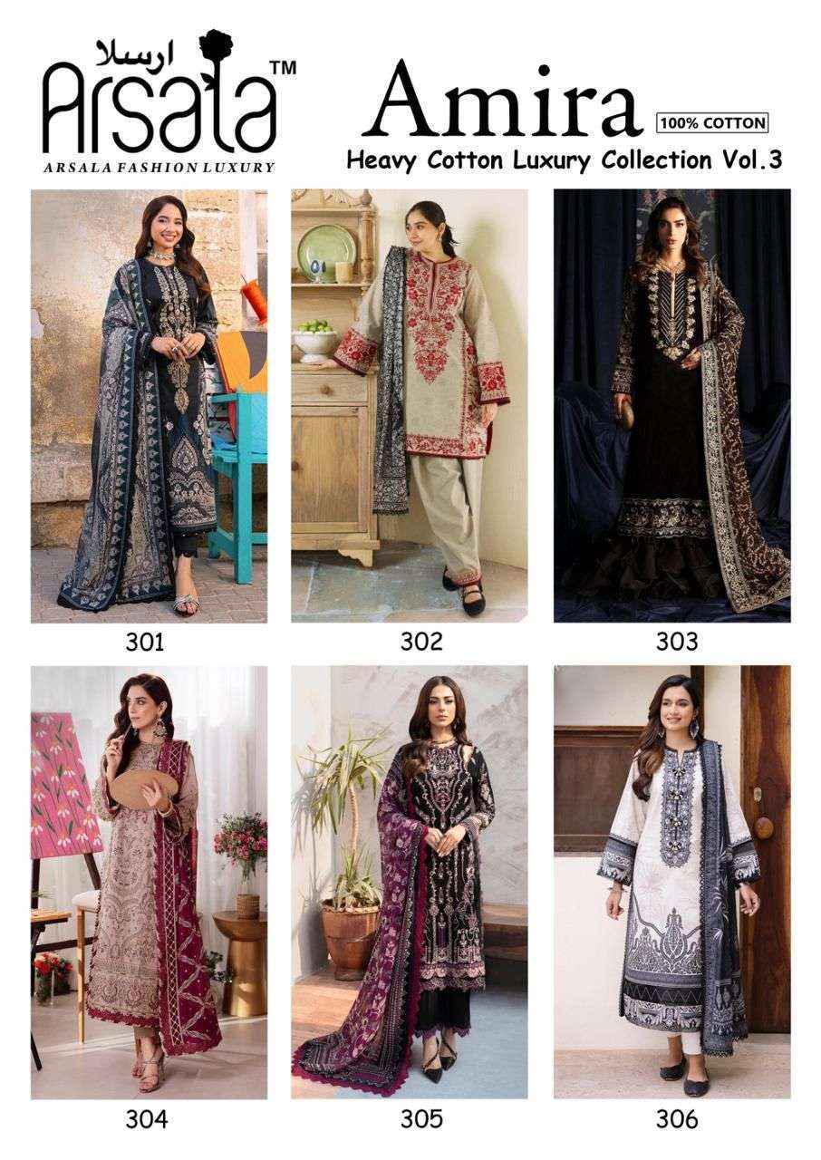 ARSALA FASHION AMIRA HEAVY COTTON LUXURY COLLECTION VOL 3 LAWN COTTON SUIT ( 6 pcs catalog )