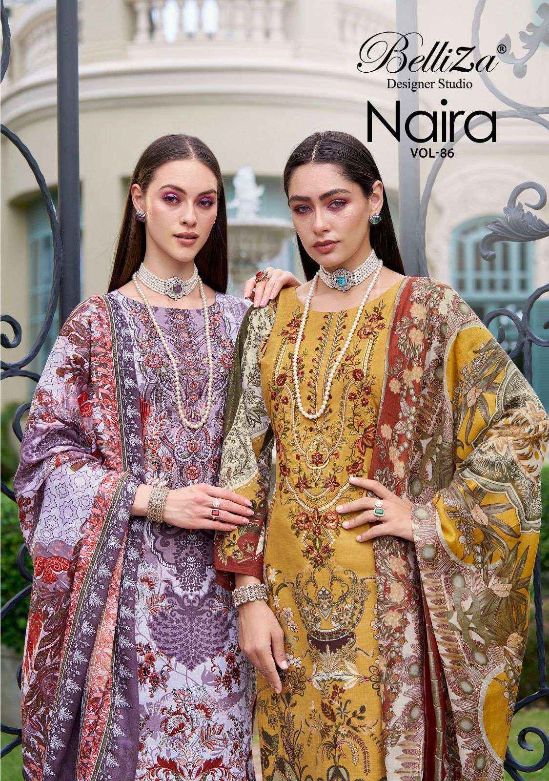 BELLIZA DESIGNER STUDIO NAIRA VOL 86 COTTON DIGITAL PRINTS WITH FANCY DRESS MATERIAL WHOLESALE PRICE ( 8 PCS CATALOG )