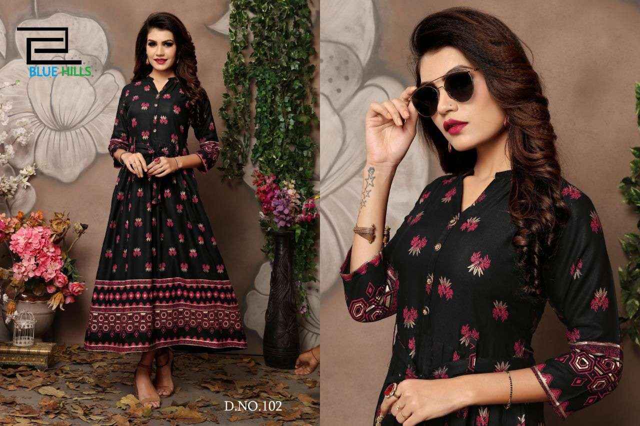 BLUE HILLS WALKWAY VOL 1 RAYON PRINT FANCY WEAR LADIES GOWN ( 9 PCS CATALOG )