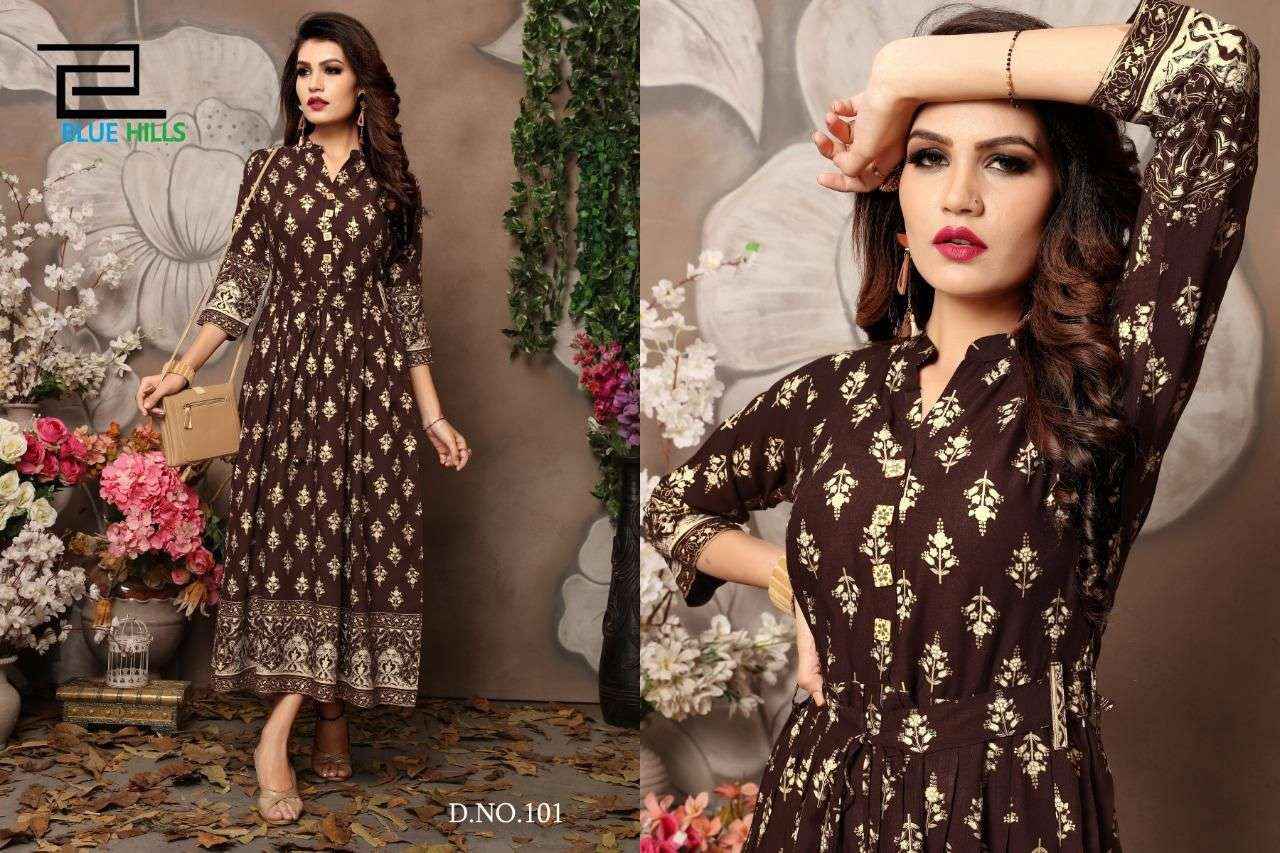 BLUE HILLS WALKWAY VOL 1 RAYON PRINT FANCY WEAR LADIES GOWN ( 9 PCS CATALOG )