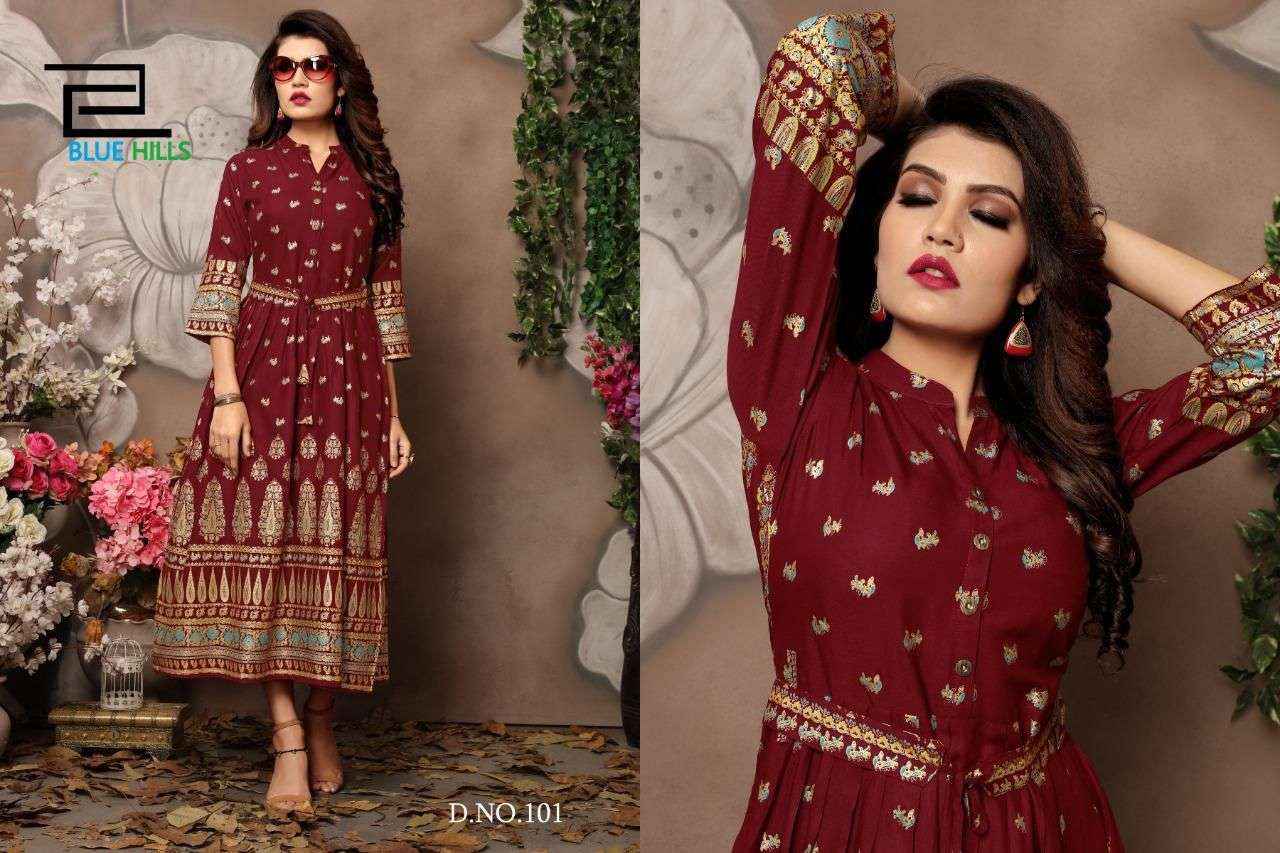 BLUE HILLS WALKWAY VOL 1 RAYON PRINT FANCY WEAR LADIES GOWN ( 9 PCS CATALOG )