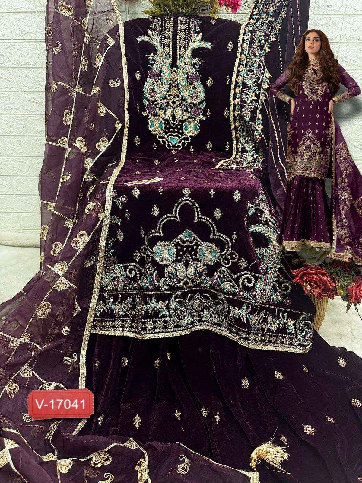 FEPIC ROSEMEEN C 17041 VELVET EMBROIDERED PAKISTANI WHOLESALE PRICE ( 3 PCS CATALOG )