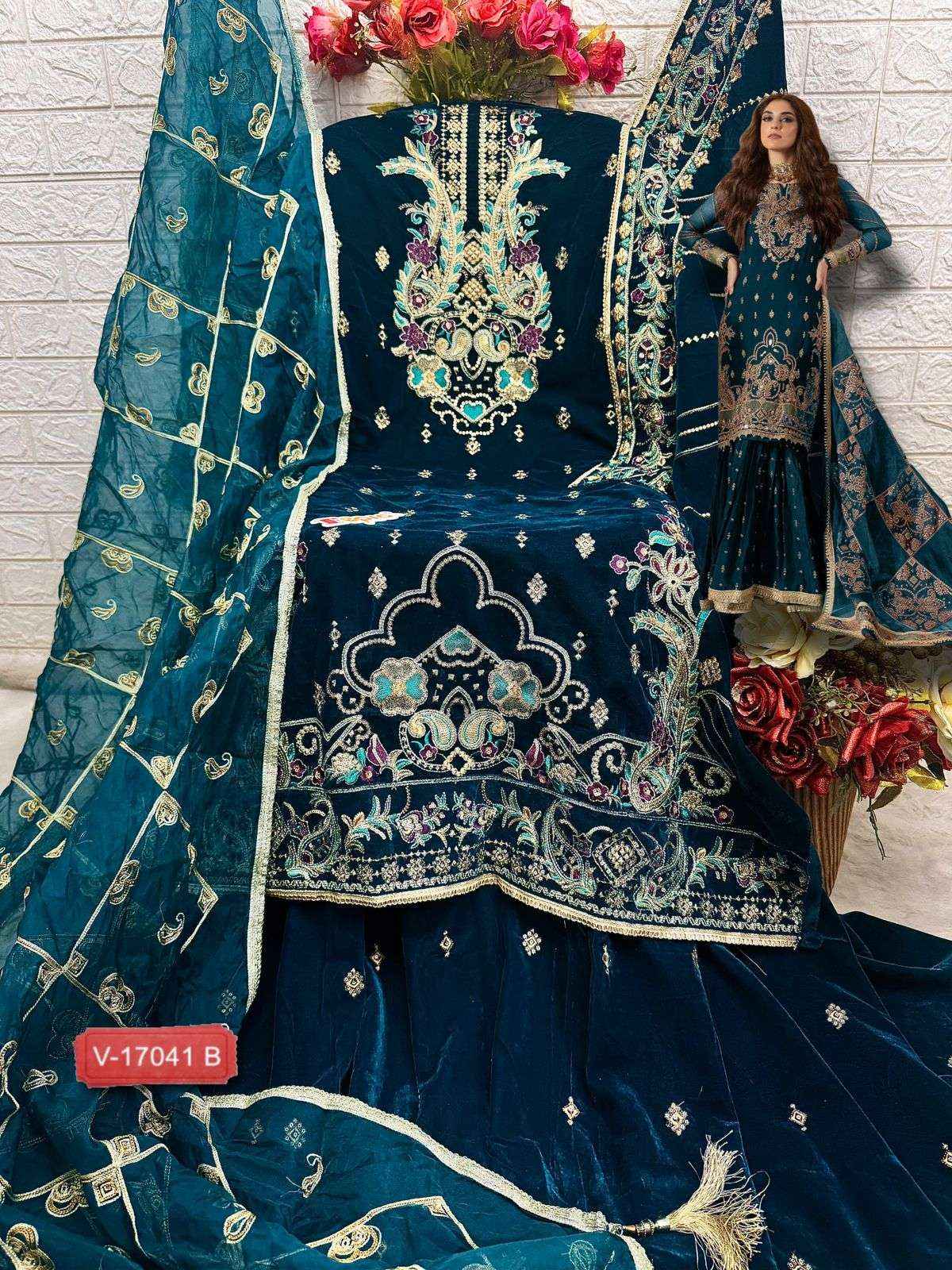 FEPIC ROSEMEEN C 17041 VELVET EMBROIDERED PAKISTANI WHOLESALE PRICE ( 3 PCS CATALOG )